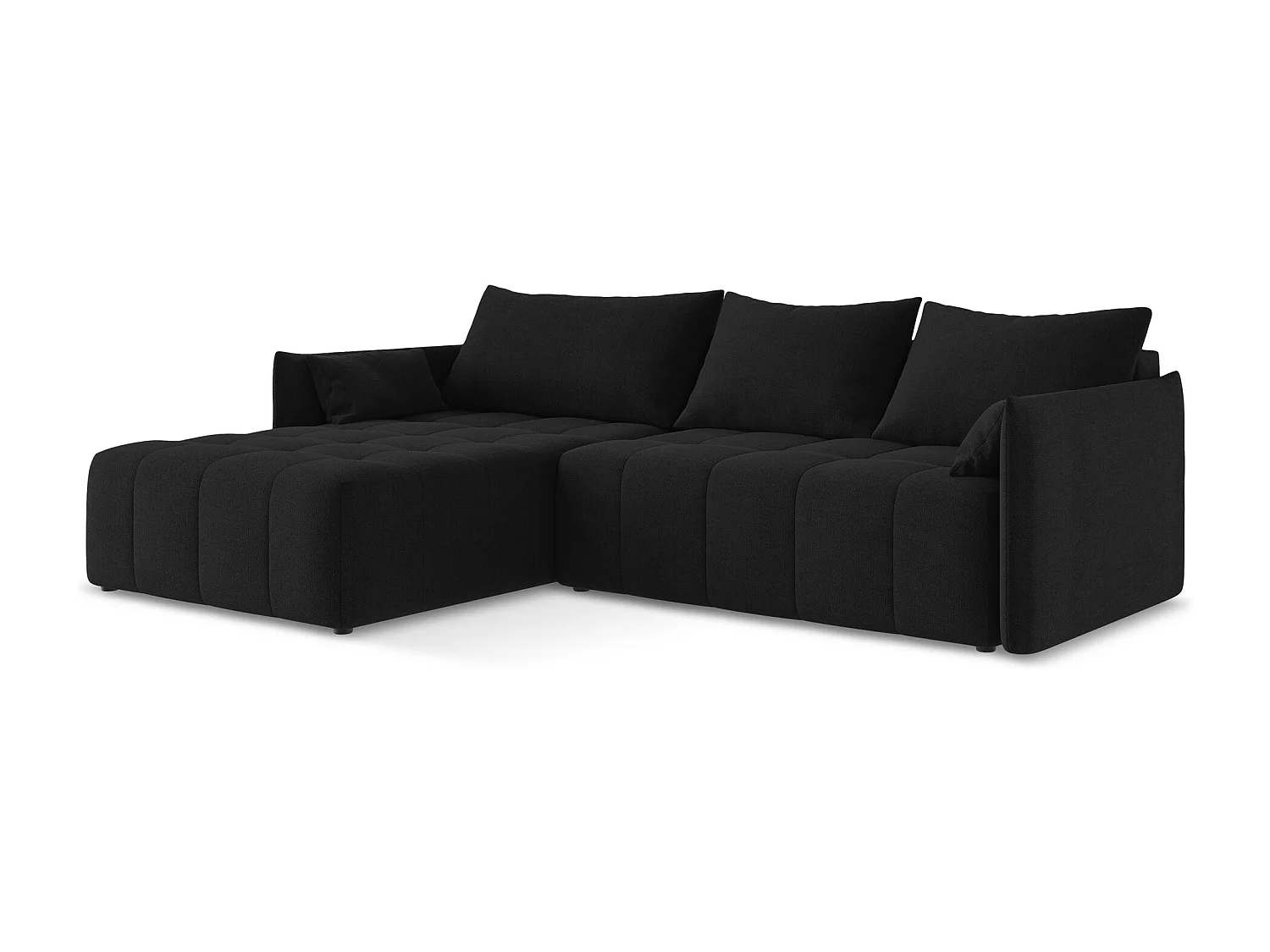 Canapé d’angle 3 places gauche convertible en tissu texturé - noir - MOKU