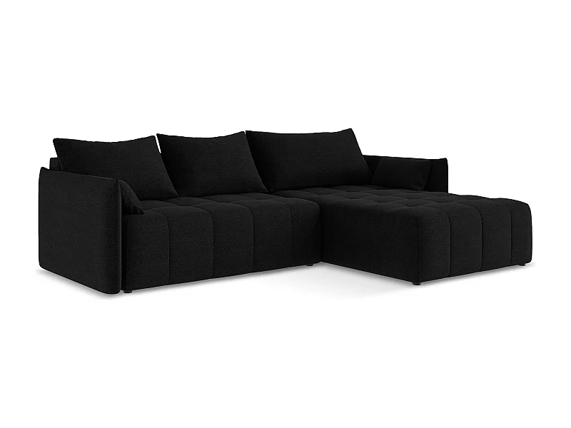 Ecksofa mit Schlaffunktion - Ecke Rechts - Bouclé - Schwarz - MOKU
