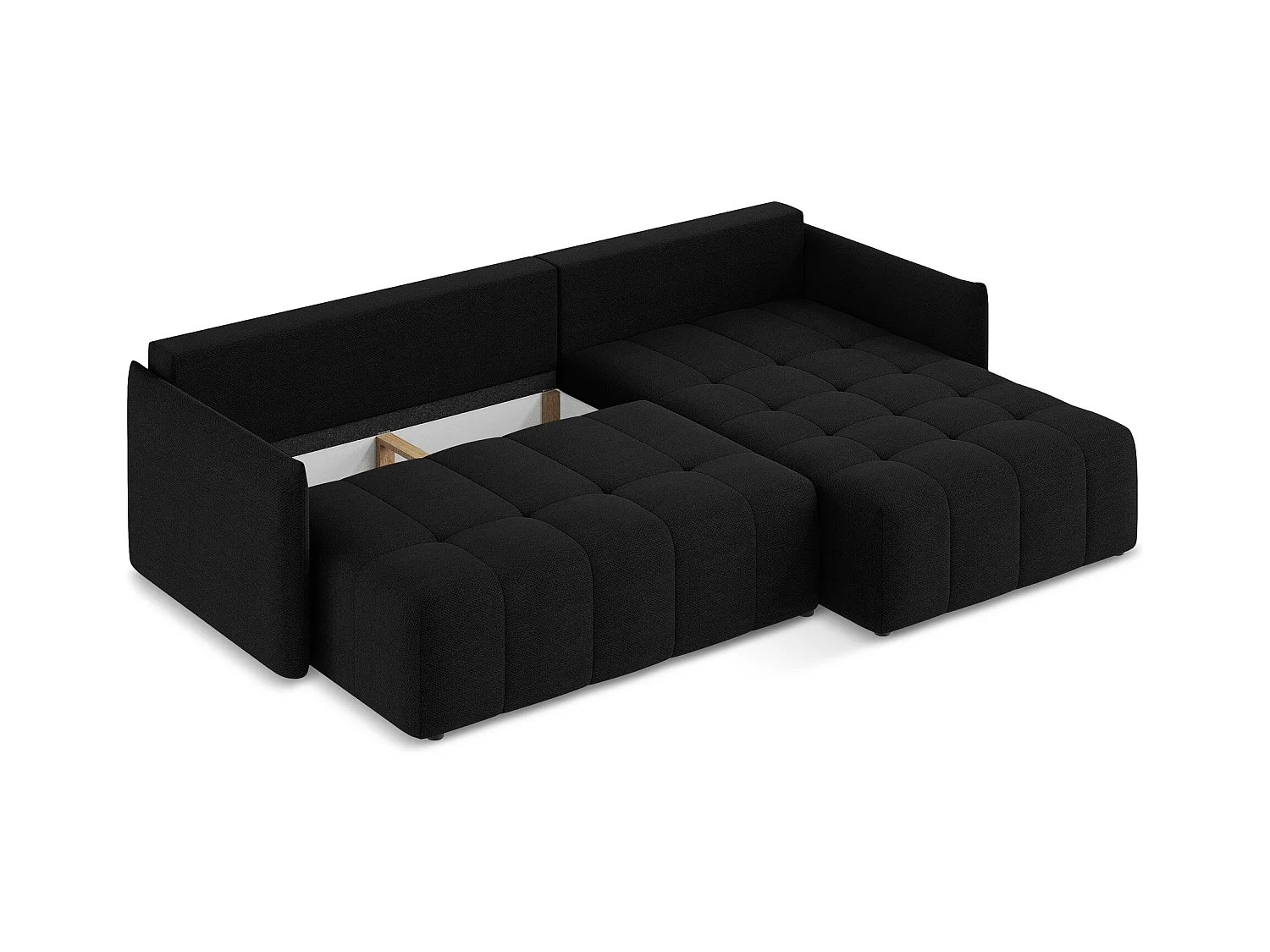 Canapé d'angle droit convertible en tissu bouclette - noir - MOKU