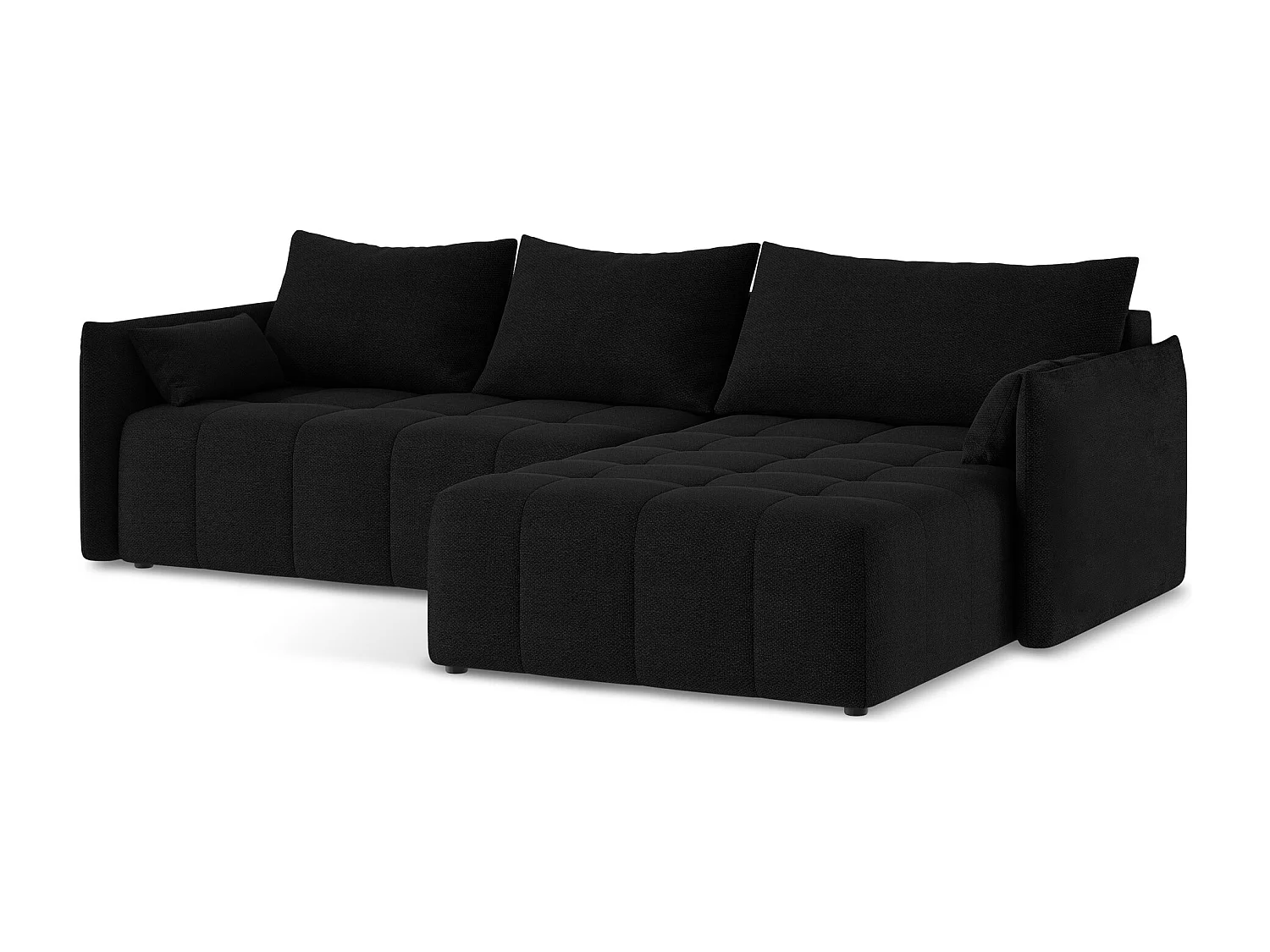 Canapé d'angle droit convertible en tissu bouclette - noir - MOKU