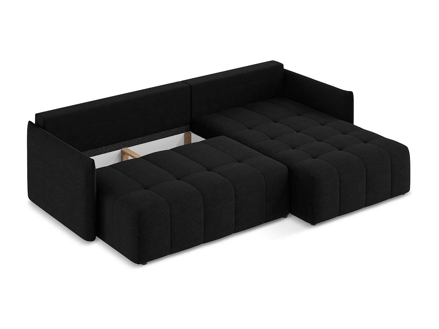 Canapé d'angle droit convertible en tissu bouclette - noir - MOKU