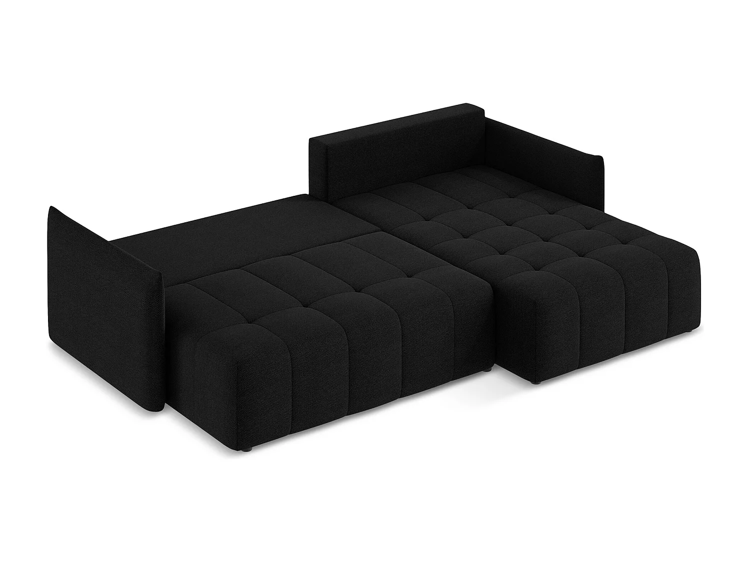 Canapé d'angle droit convertible en tissu bouclette - noir - MOKU