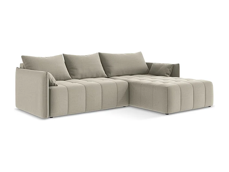 Ecksofa mit Schlaffunktion - Ecke Rechts - Samt - Perle - MOKU
