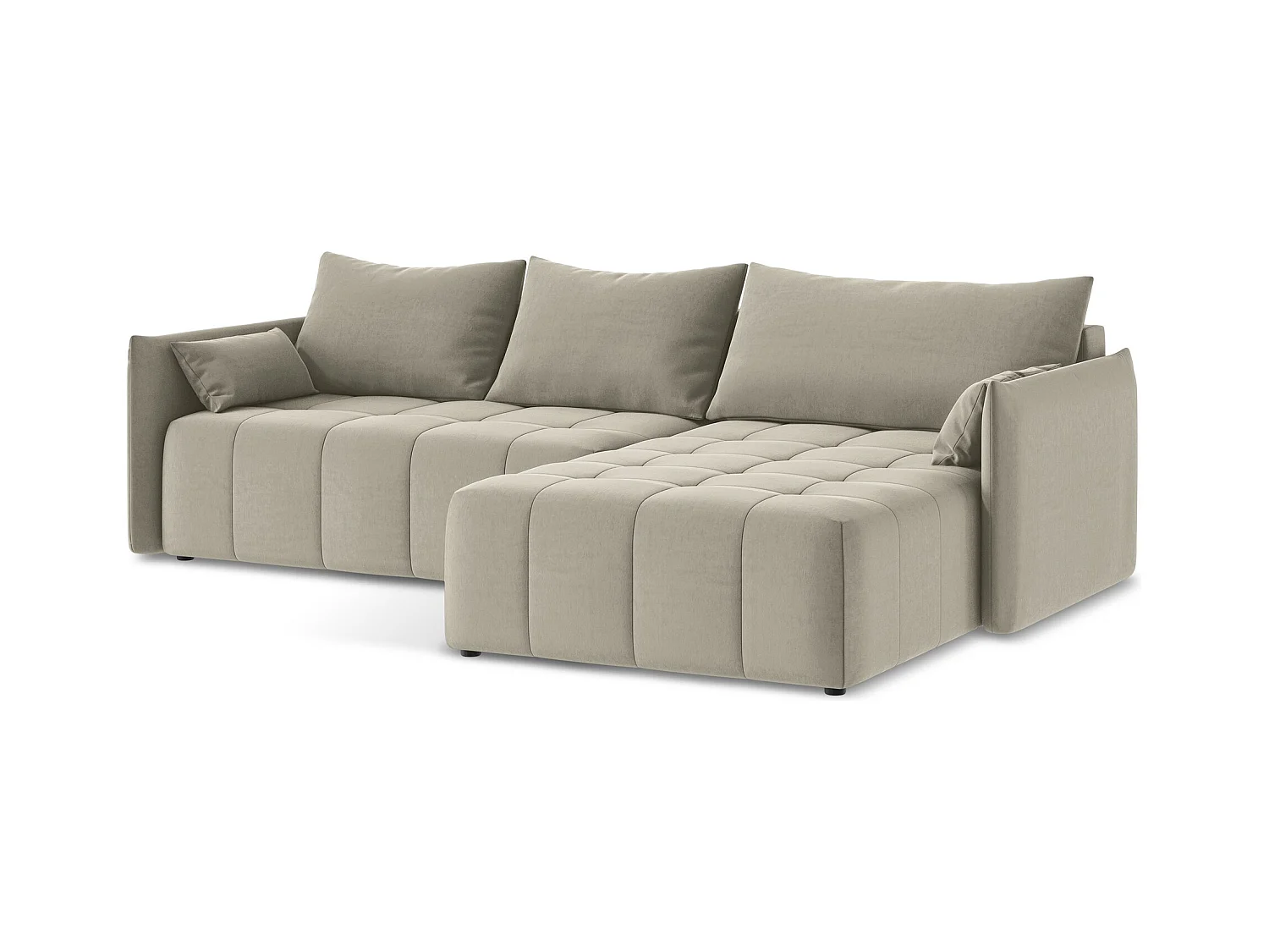 Ecksofa mit Schlaffunktion - Ecke Rechts - Samt - Perle - MOKU