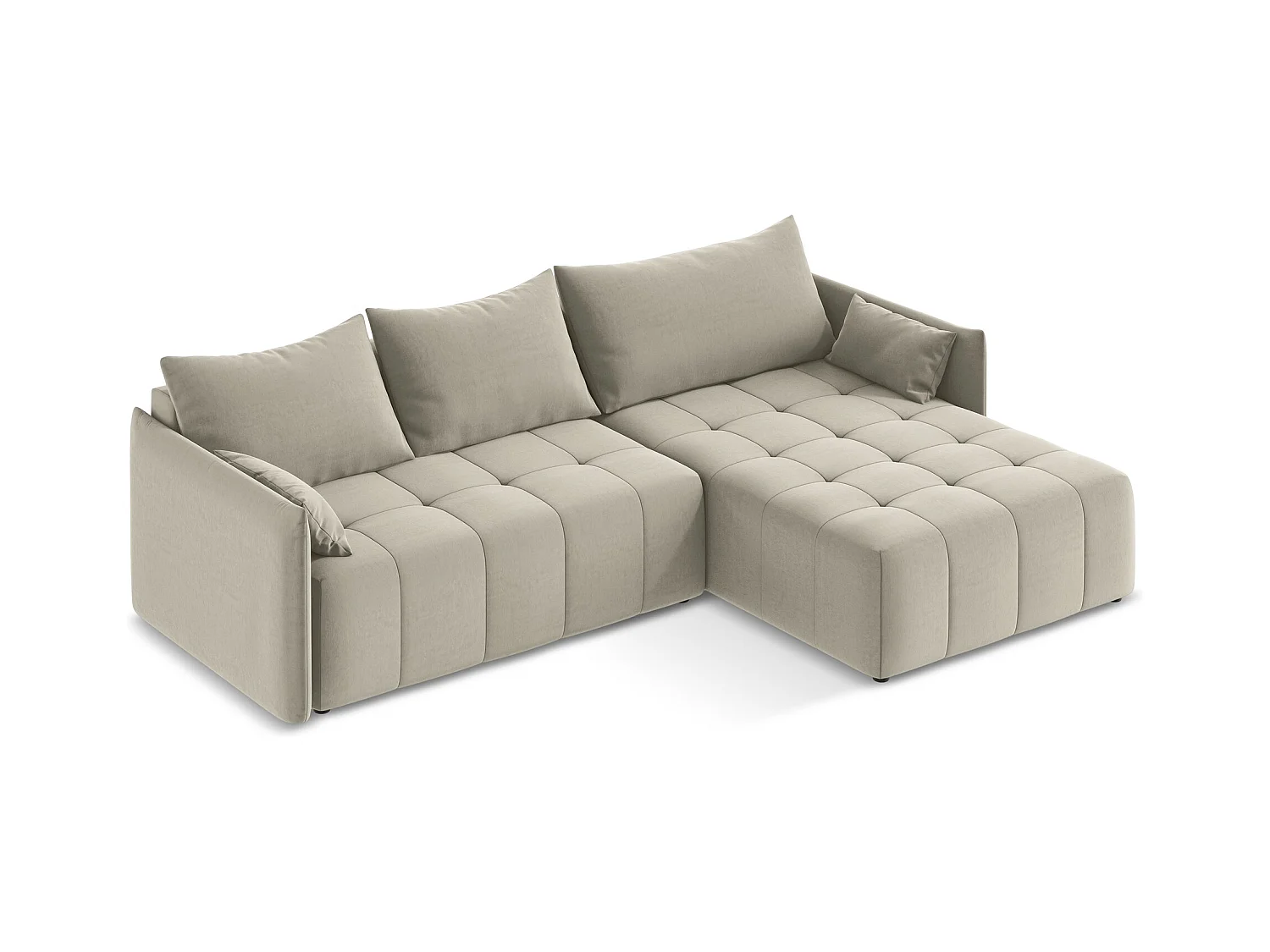 Ecksofa mit Schlaffunktion - Ecke Rechts - Samt - Perle - MOKU
