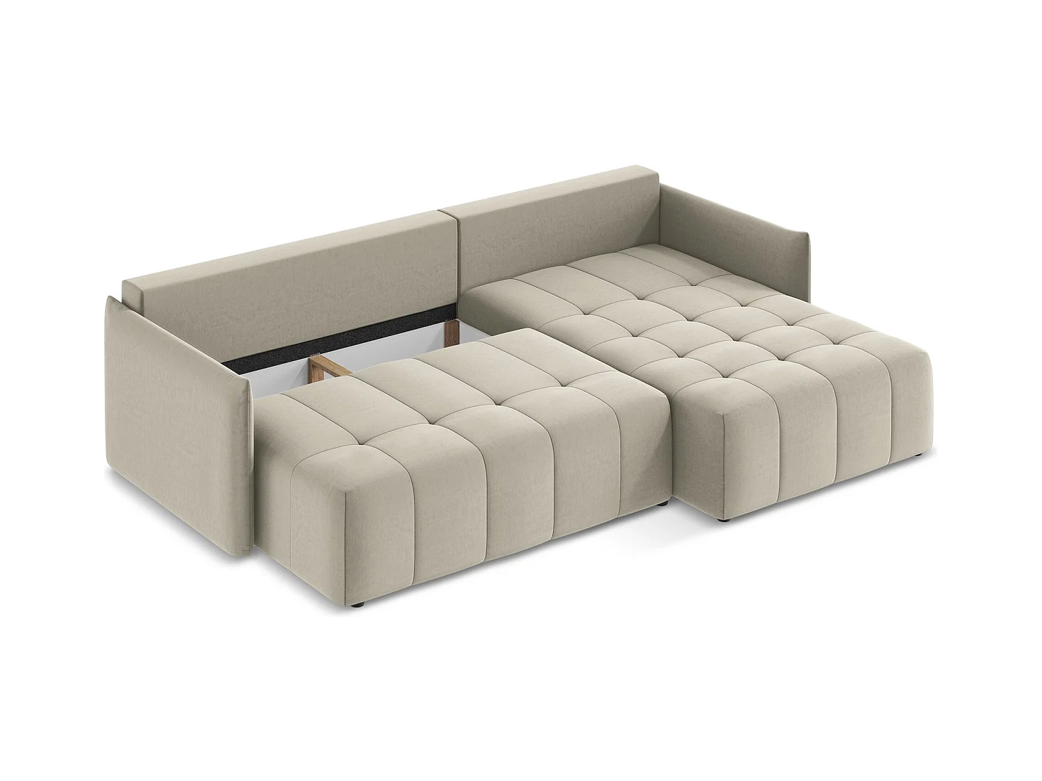Ecksofa mit Schlaffunktion - Ecke Rechts - Samt - Perle - MOKU