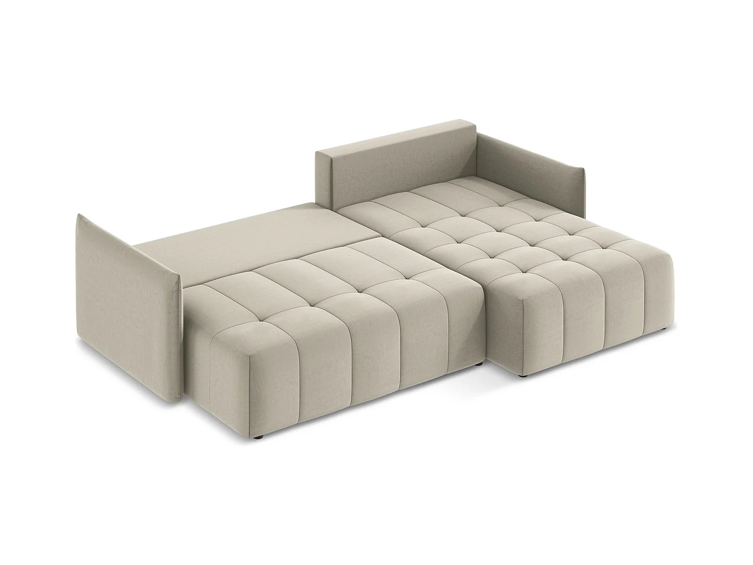 Ecksofa mit Schlaffunktion - Ecke Rechts - Samt - Perle - MOKU