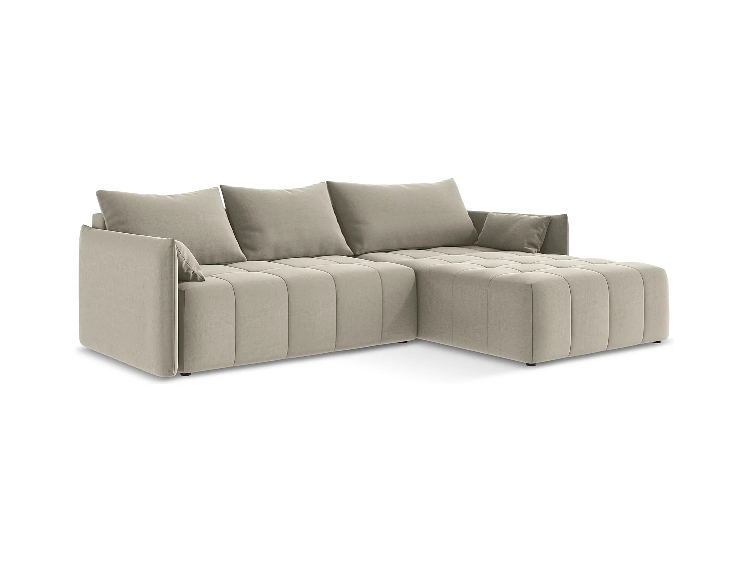 Canapé d'angle droit convertible en velours - perle - MOKU