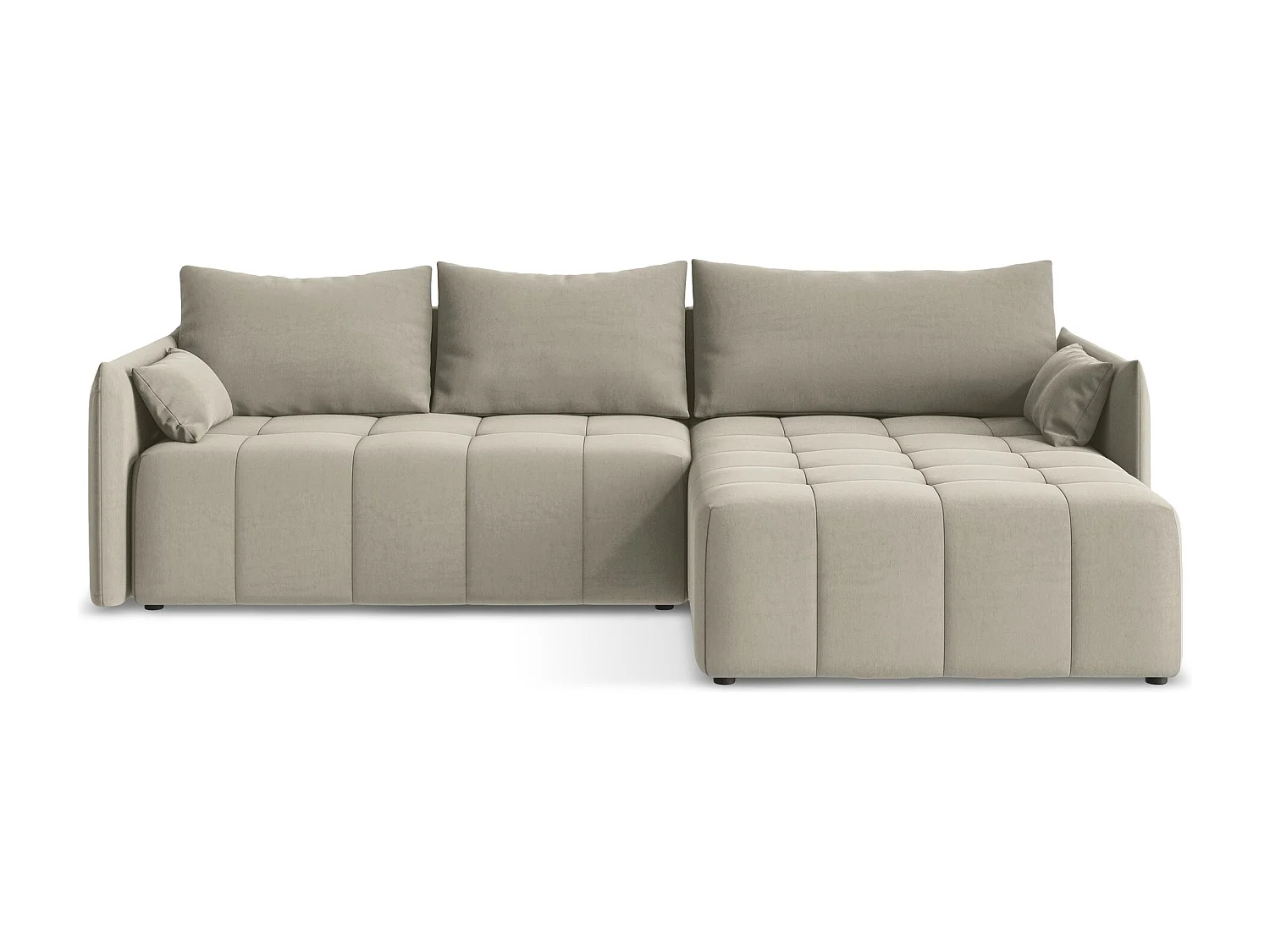 Canapé d'angle droit convertible en velours - perle - MOKU