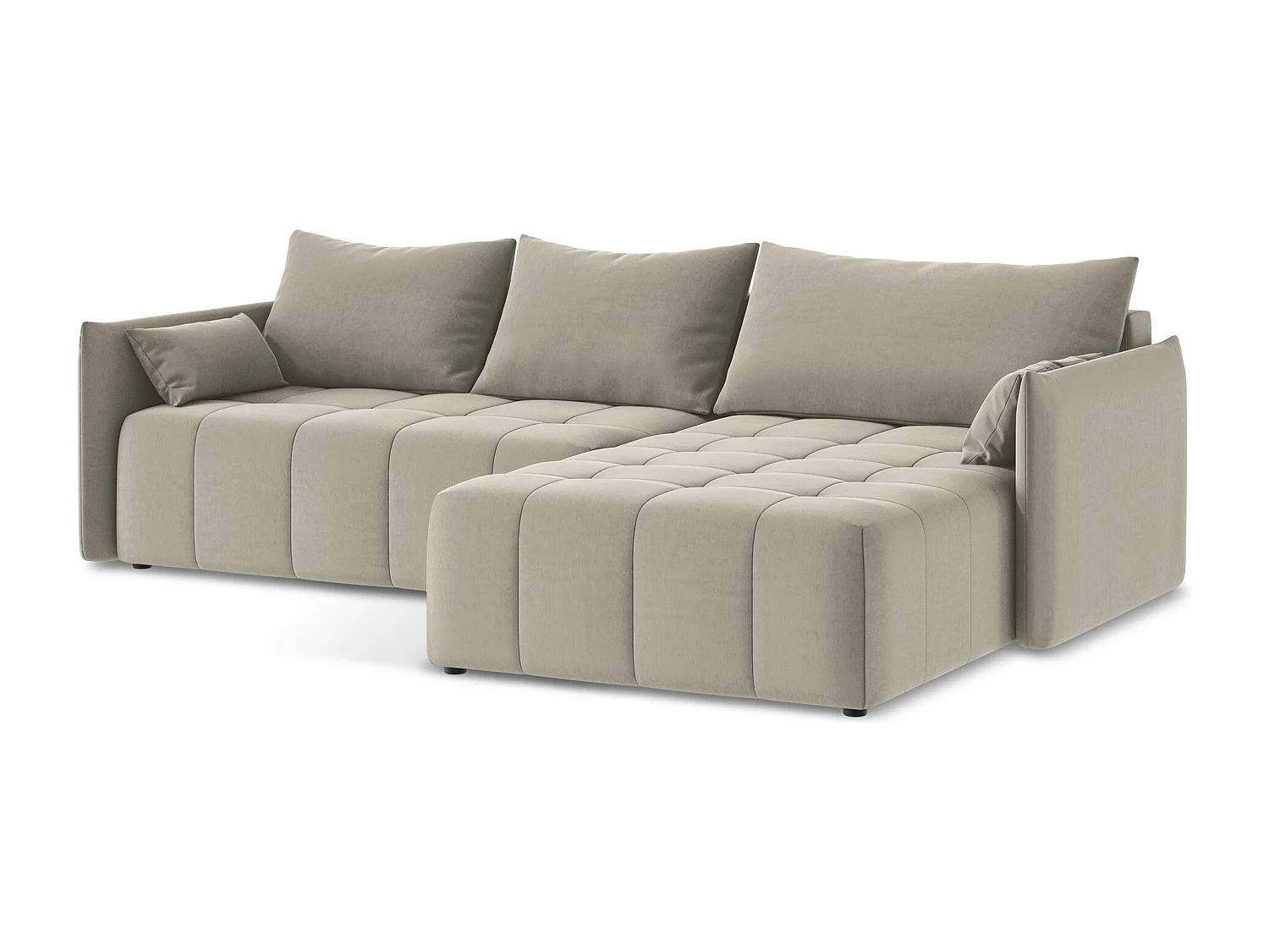 Canapé d'angle droit convertible en velours - perle - MOKU