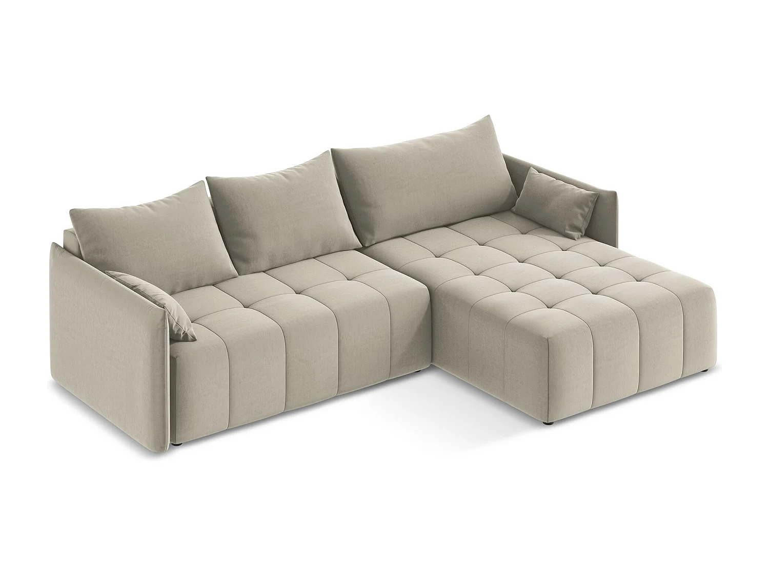 Canapé d'angle droit convertible en velours - perle - MOKU