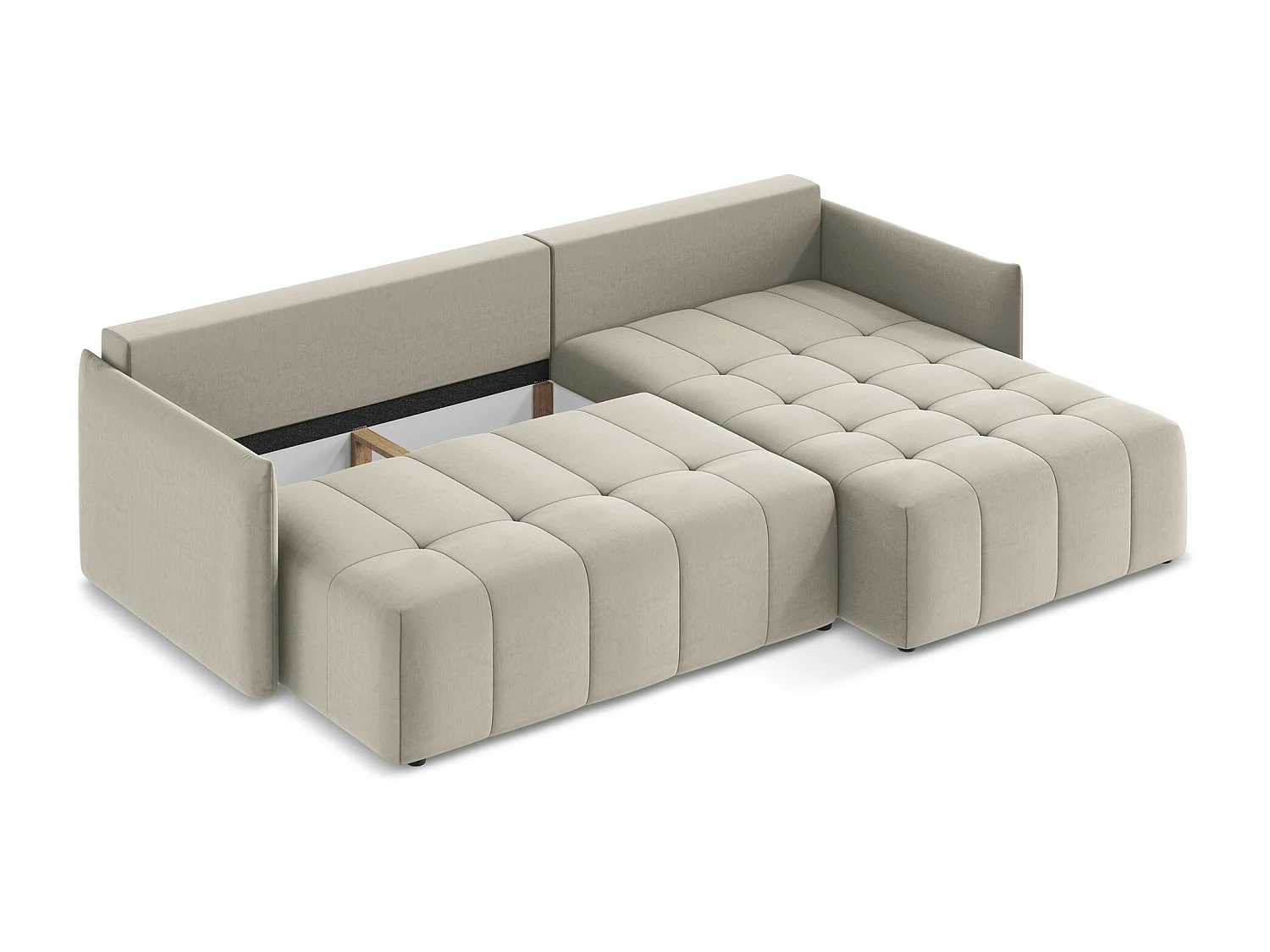 Canapé d'angle droit convertible en velours - perle - MOKU