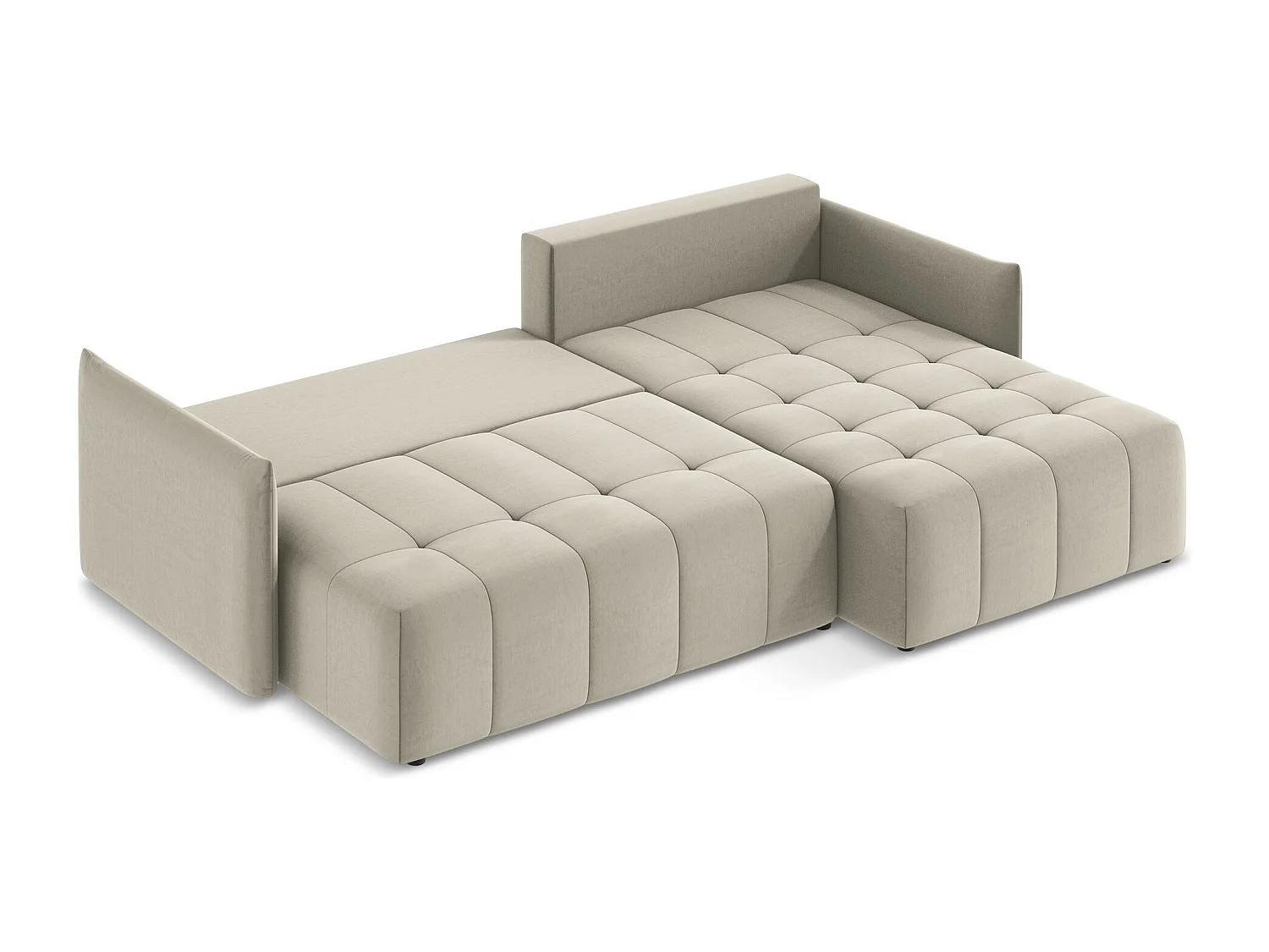 Canapé d'angle droit convertible en velours - perle - MOKU