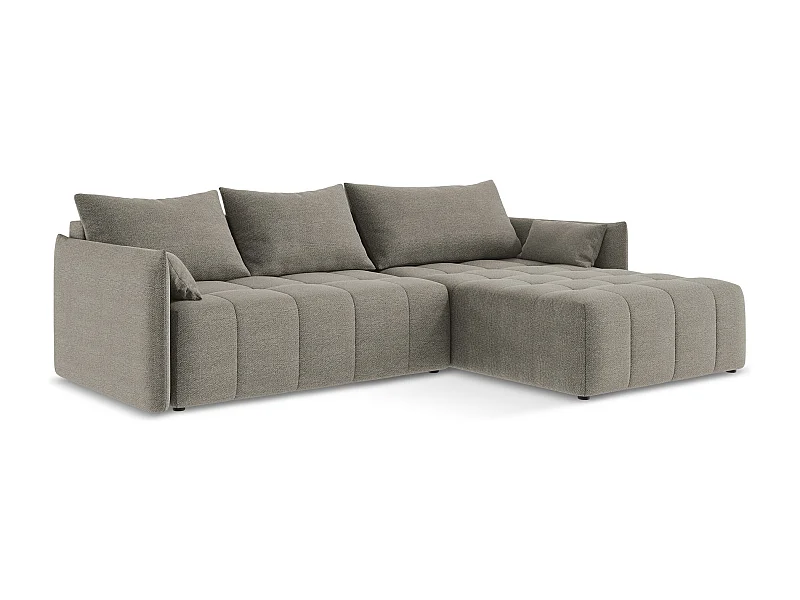 Canapé d'angle droit convertible en tissu bouclette - gris - MOKU