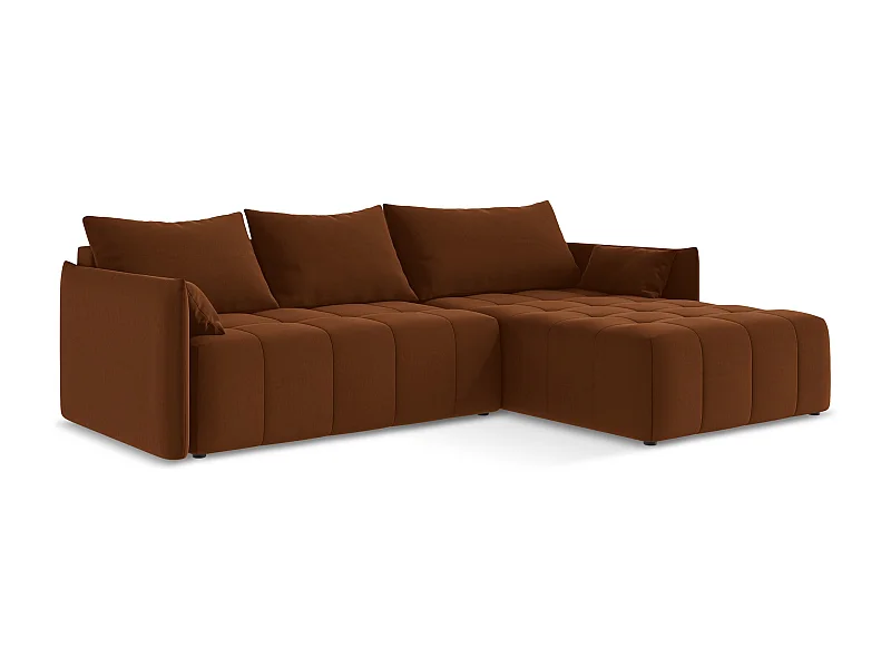 Ecksofa mit Schlaffunktion - Ecke Rechts - Samt - Terrakotta - MOKU