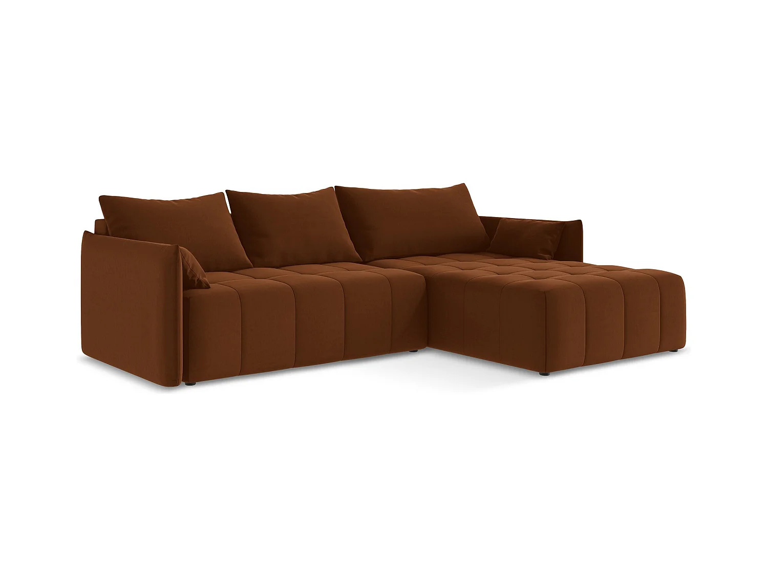 Ecksofa mit Schlaffunktion - Ecke Rechts - Samt - Terrakotta - MOKU