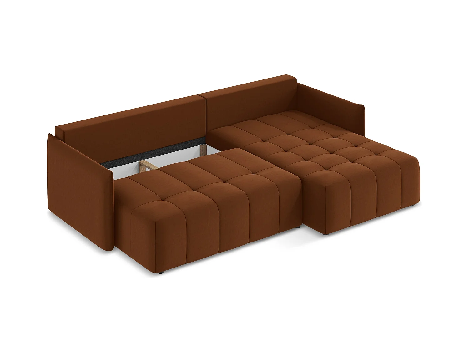 Ecksofa mit Schlaffunktion - Ecke Rechts - Samt - Terrakotta - MOKU