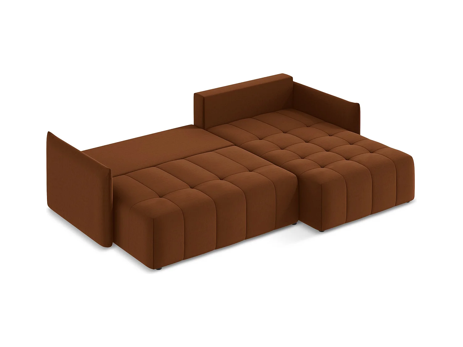Ecksofa mit Schlaffunktion - Ecke Rechts - Samt - Terrakotta - MOKU