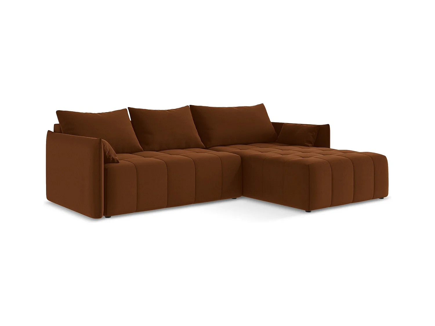Canapé d'angle droit convertible en velours - terre cuite - MOKU