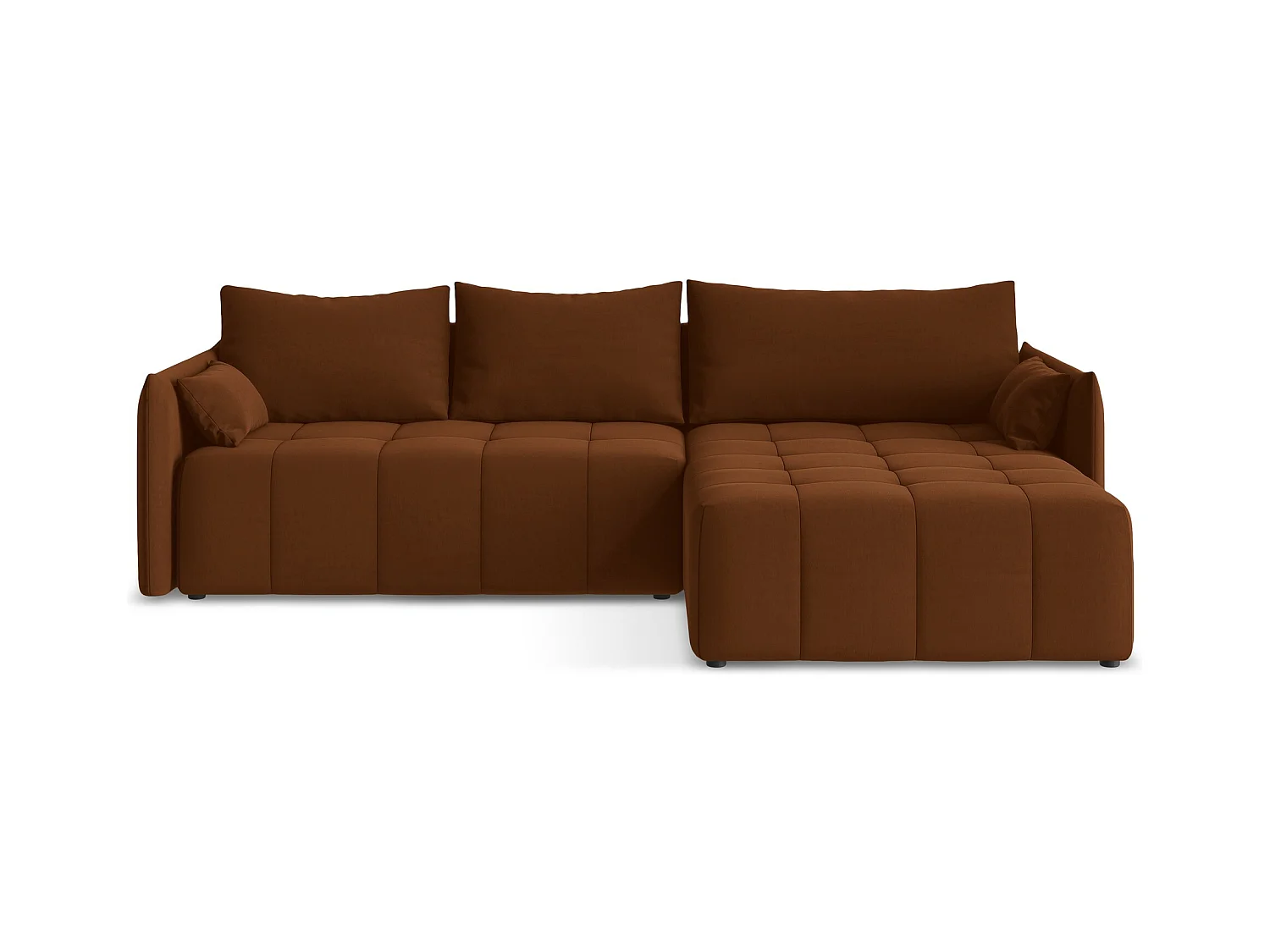 Canapé d'angle droit convertible en velours - terre cuite - MOKU