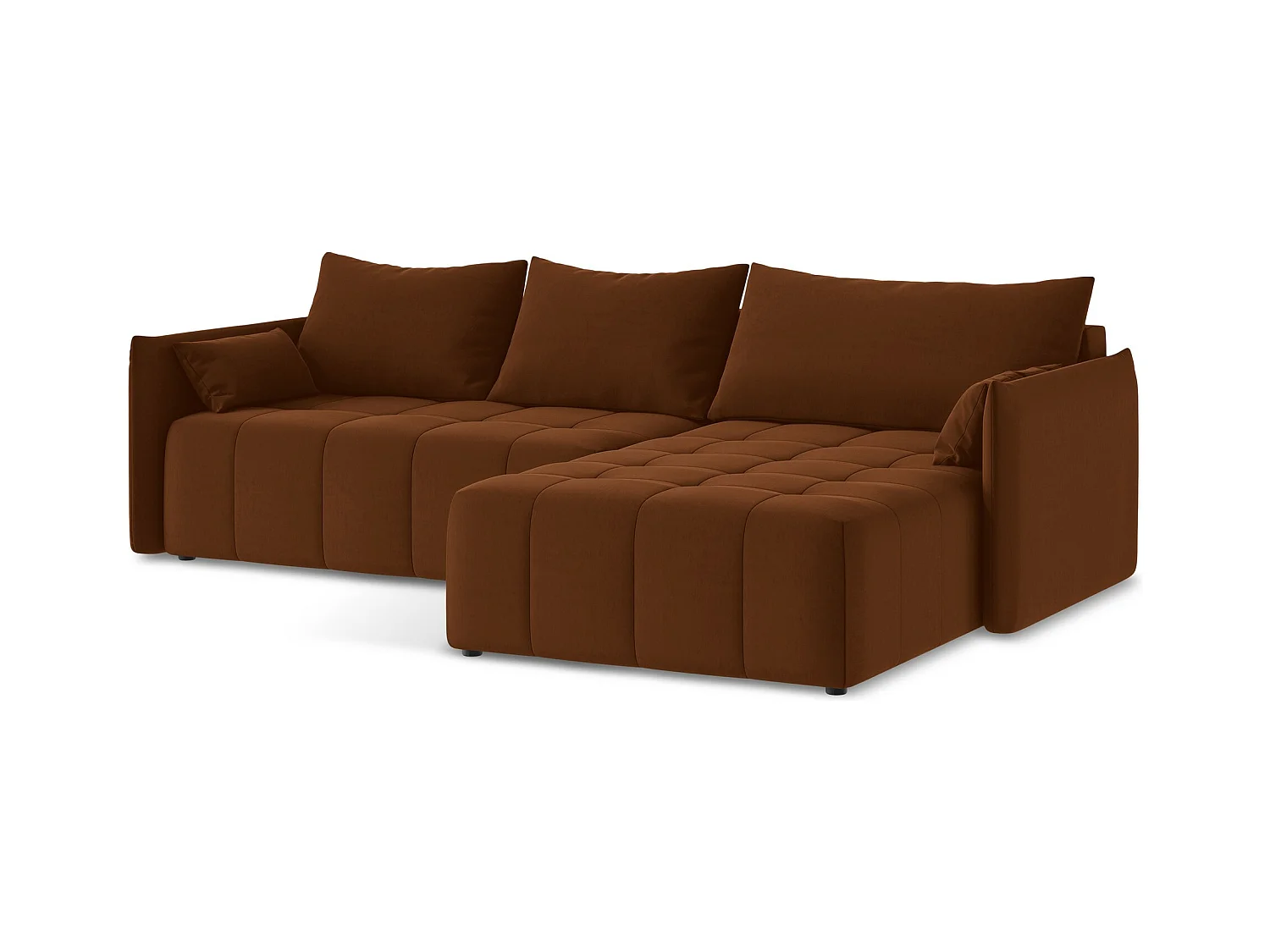 Canapé d'angle droit convertible en velours - terre cuite - MOKU