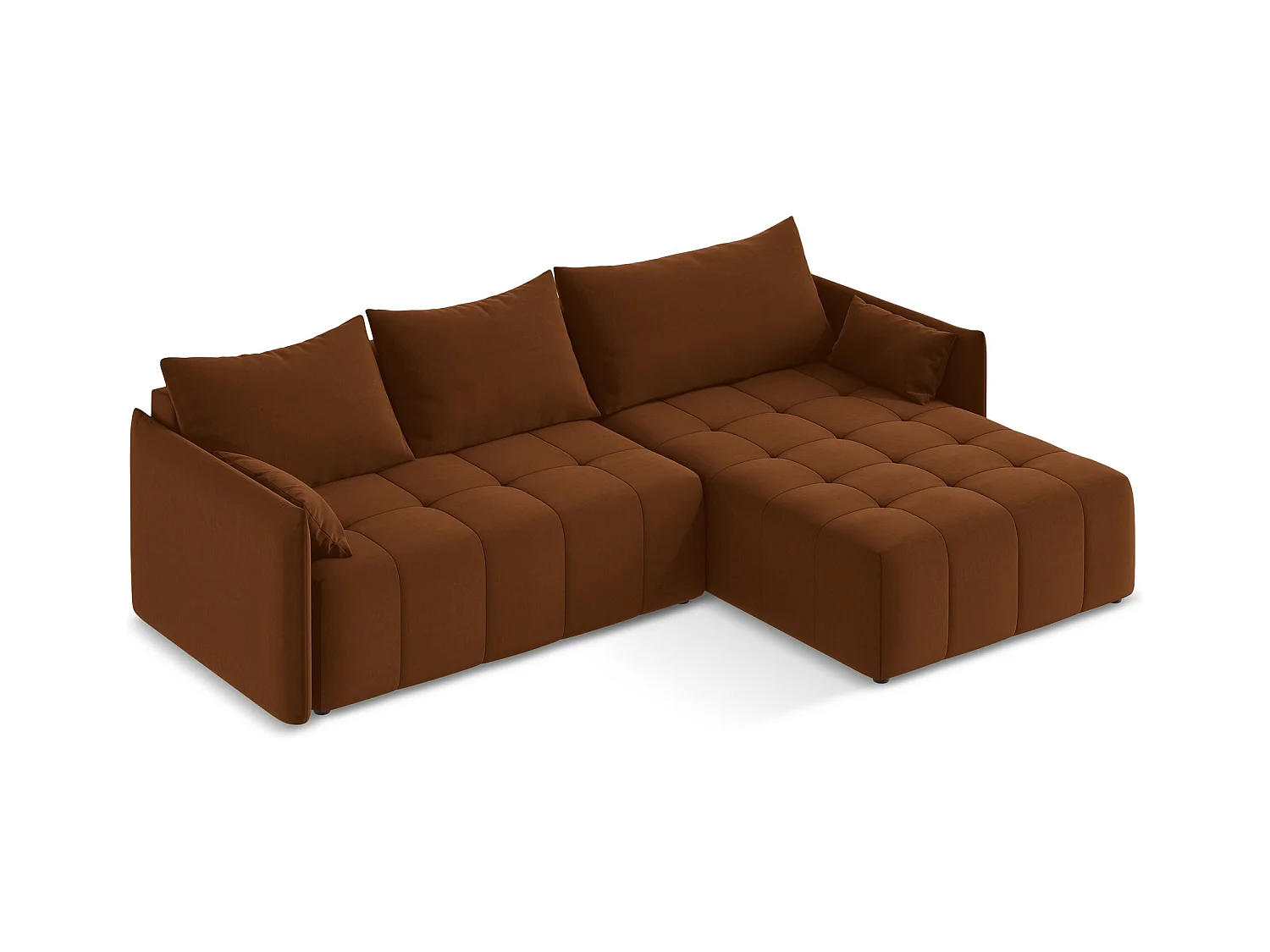 Canapé d'angle droit convertible en velours - terre cuite - MOKU