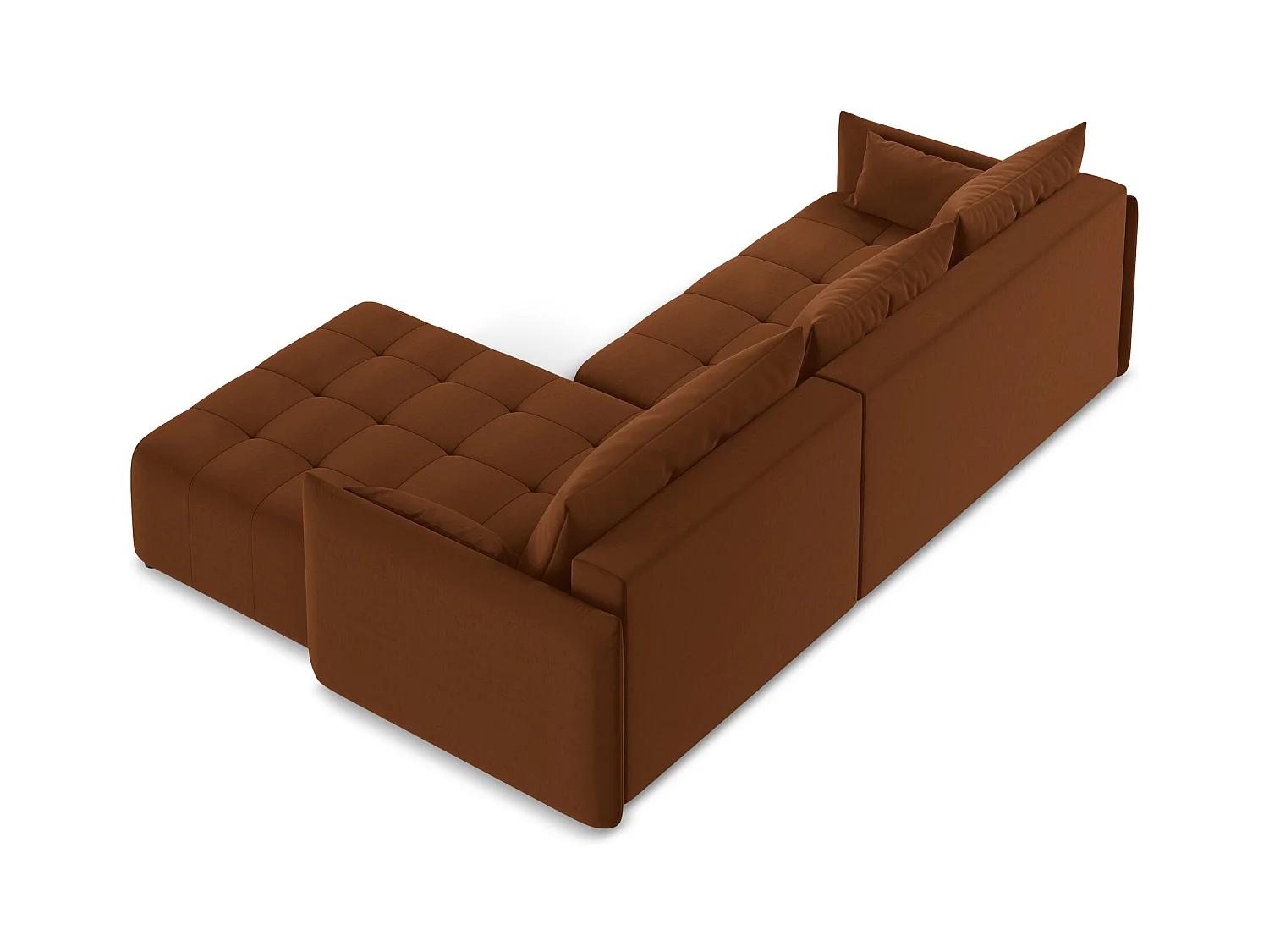Canapé d'angle droit convertible en velours - terre cuite - MOKU