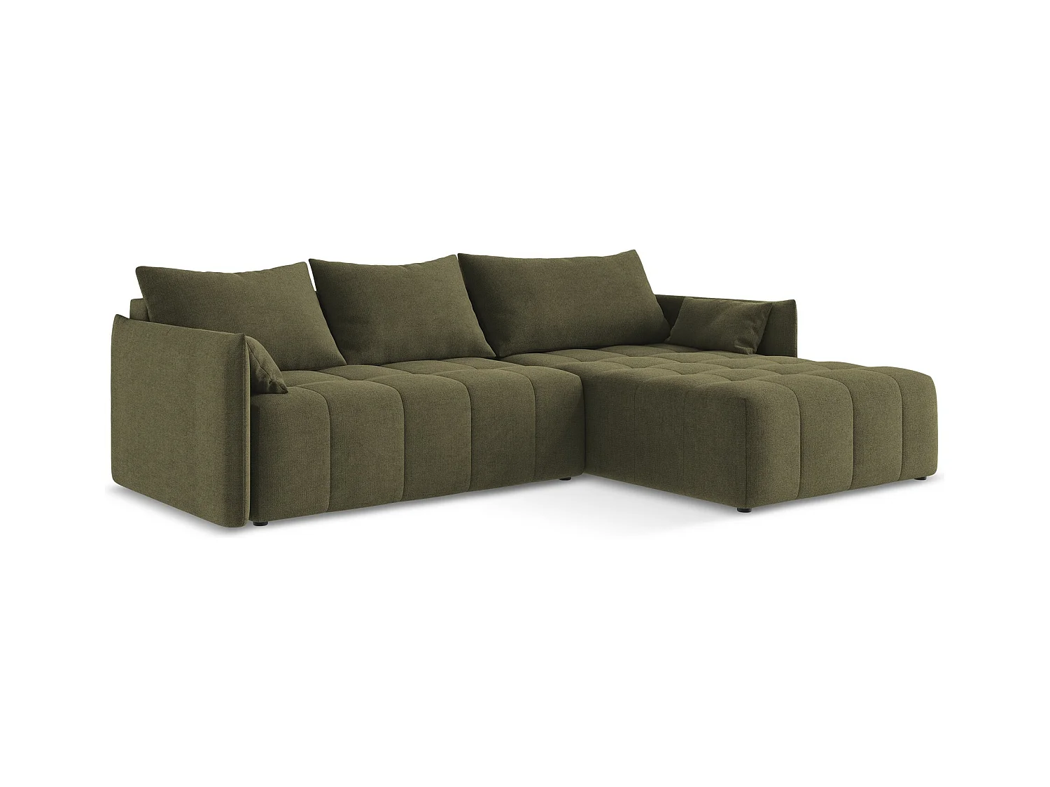 Canapé d'angle droit convertible en tissu texturé - olive - MOKU