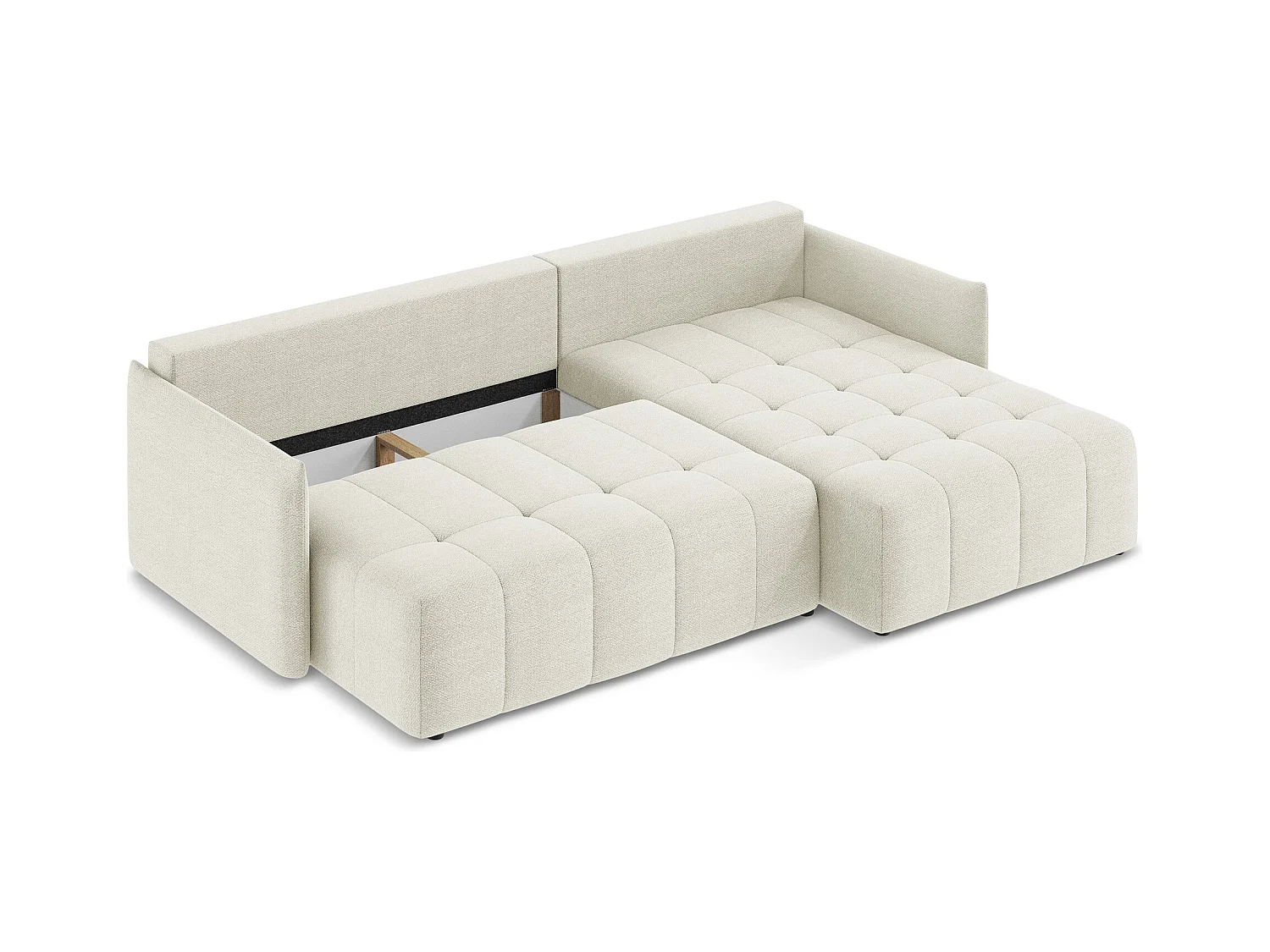 Ecksofa mit Schlaffunktion - Ecke Rechts - Bouclé - Sand - MOKU