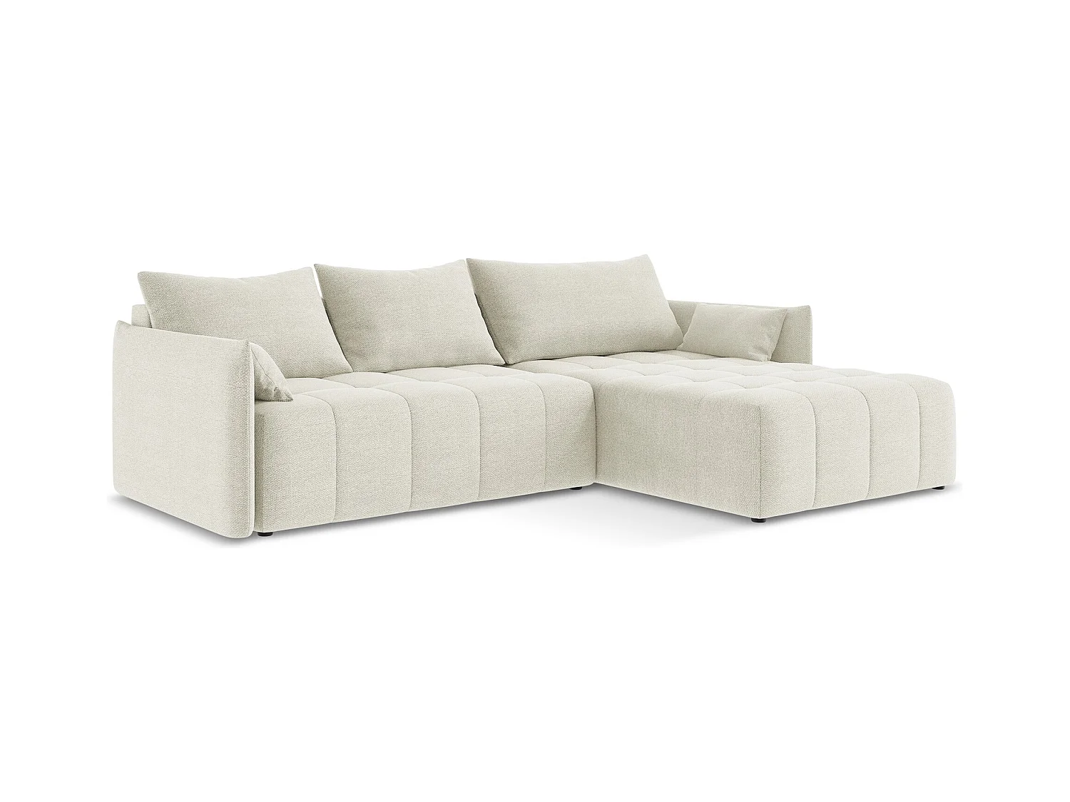 Canapé d'angle droit convertible en tissu bouclette - sable - MOKU