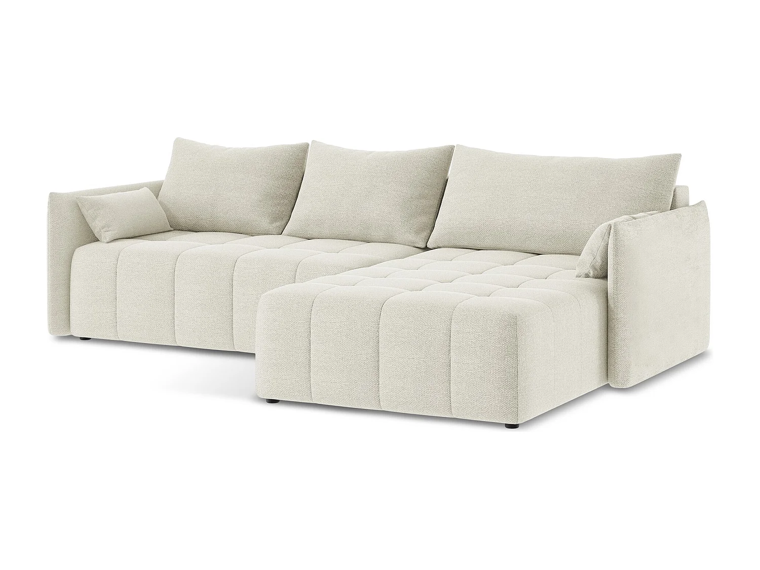 Canapé d'angle droit convertible en tissu bouclette - sable - MOKU