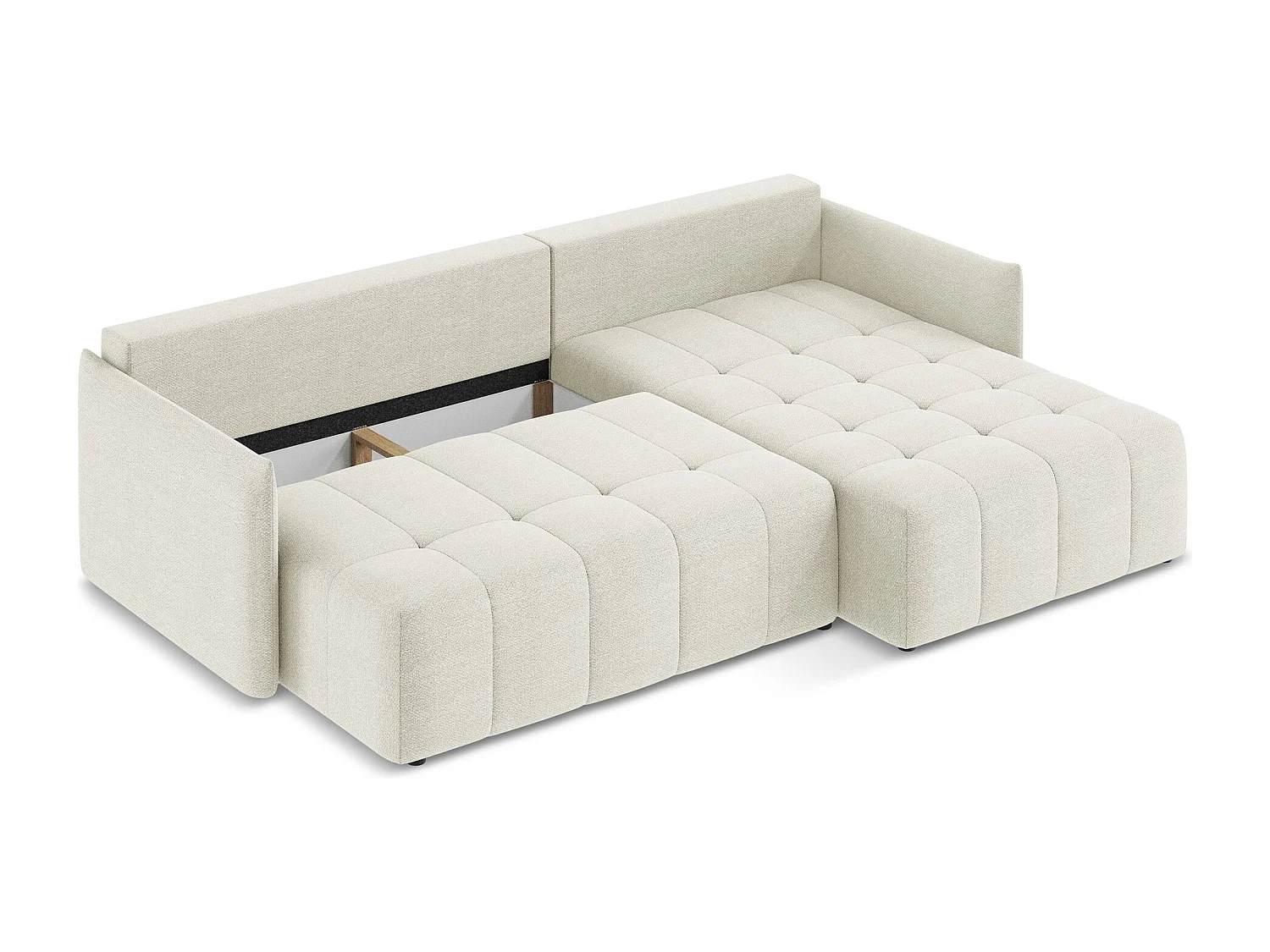 Canapé d'angle droit convertible en tissu bouclette - sable - MOKU