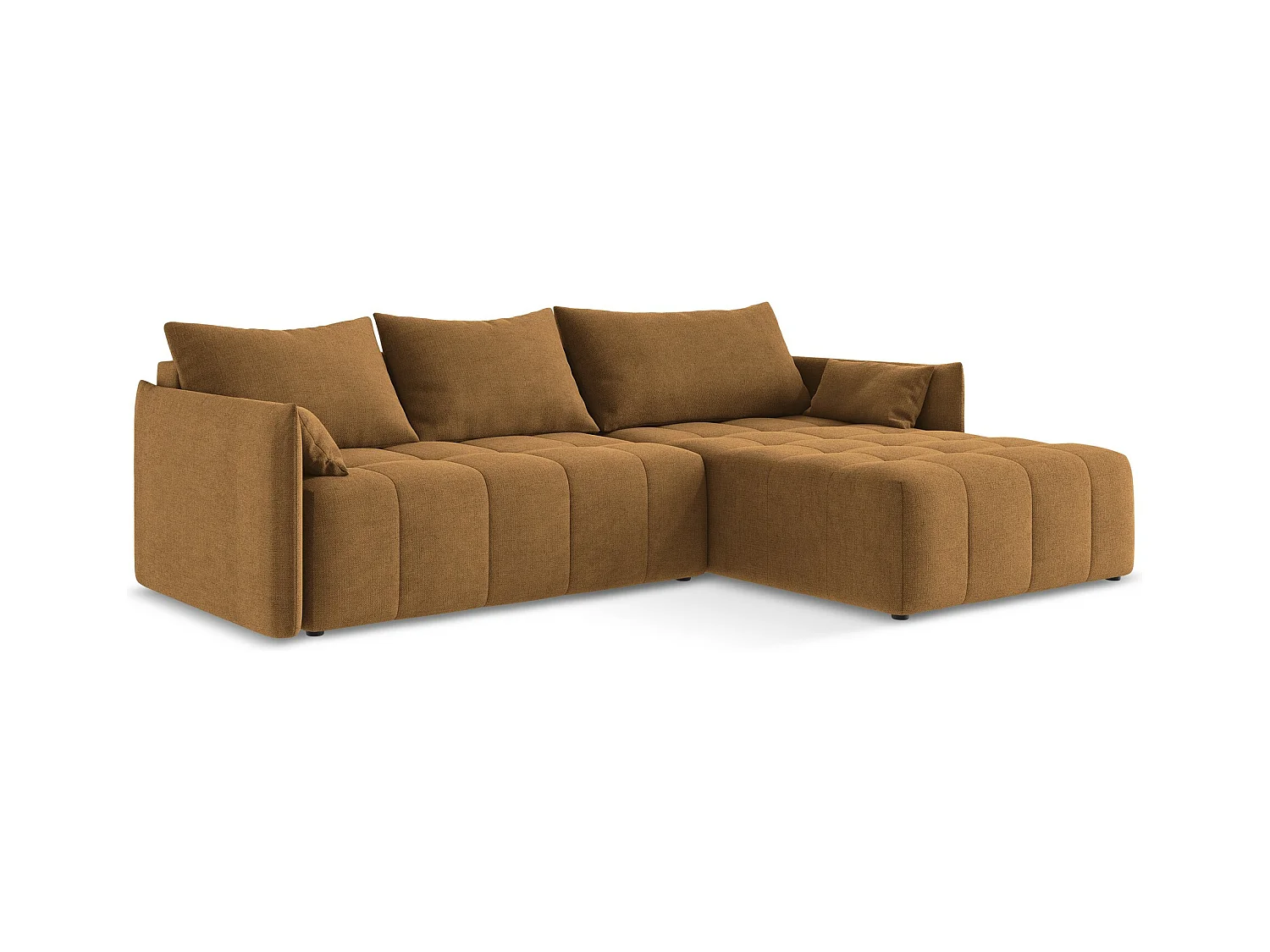 Canapé d'angle droit convertible en tissu texturé - terre cuite - MOKU