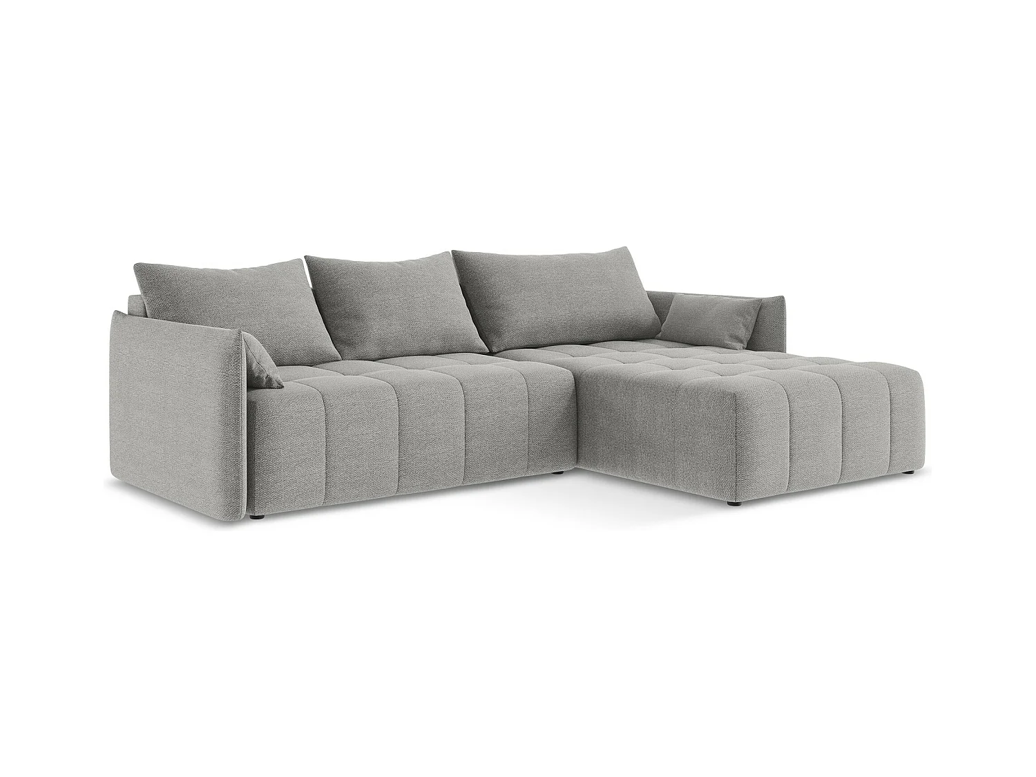 Canapé d'angle droit convertible en tissu bouclette - gris clair - MOKU