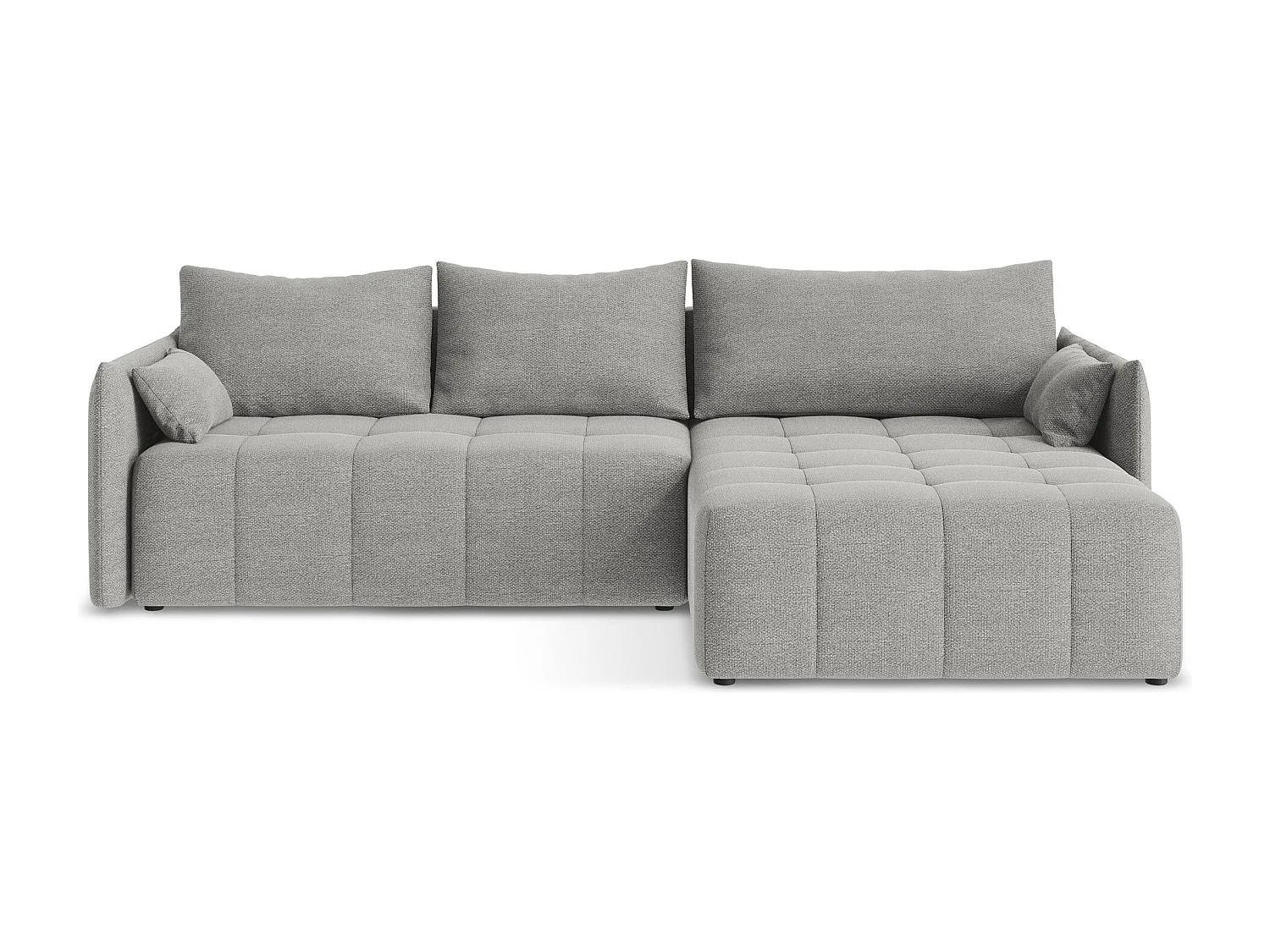 Canapé d'angle droit convertible en tissu bouclette - gris clair - MOKU