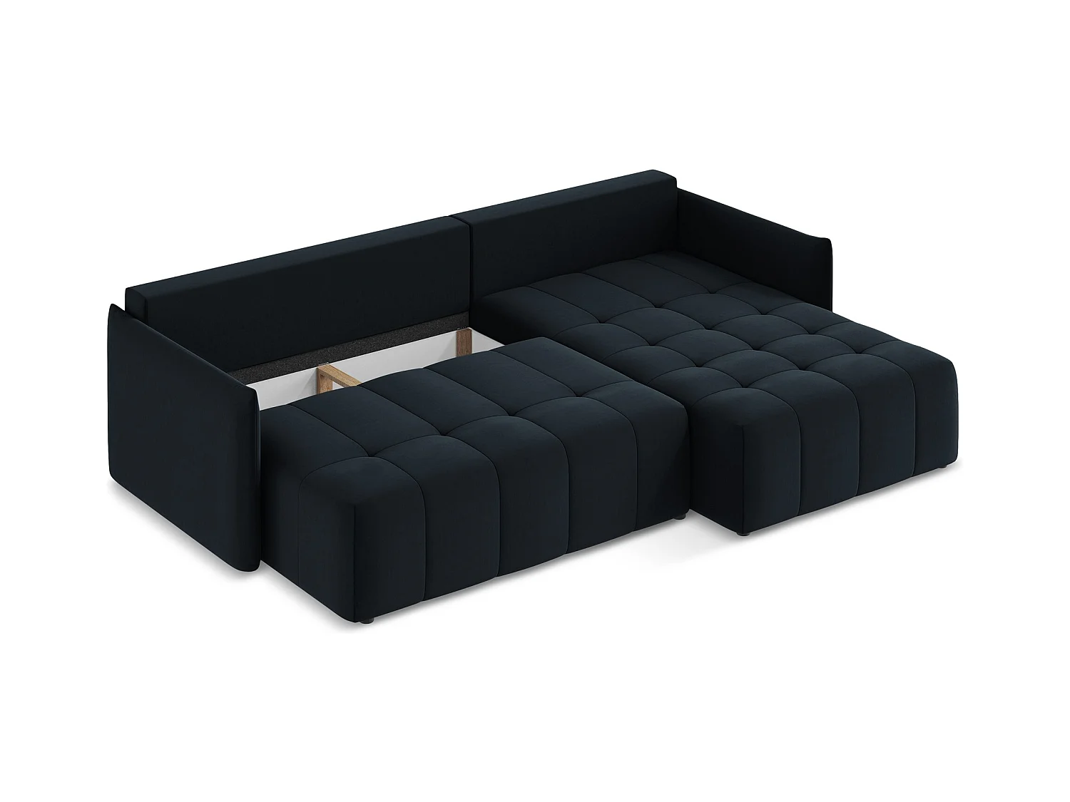 Canapé d'angle droit convertible en velours - bleu royal - MOKU