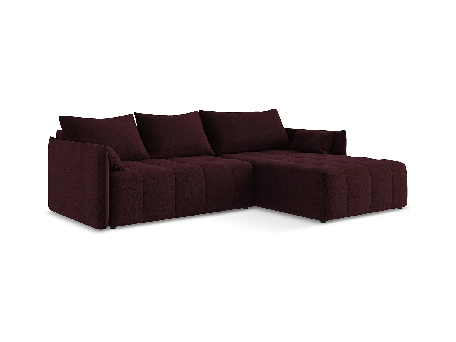 Canapé d'angle droit convertible en tissu texturé - bordeaux - MOKU