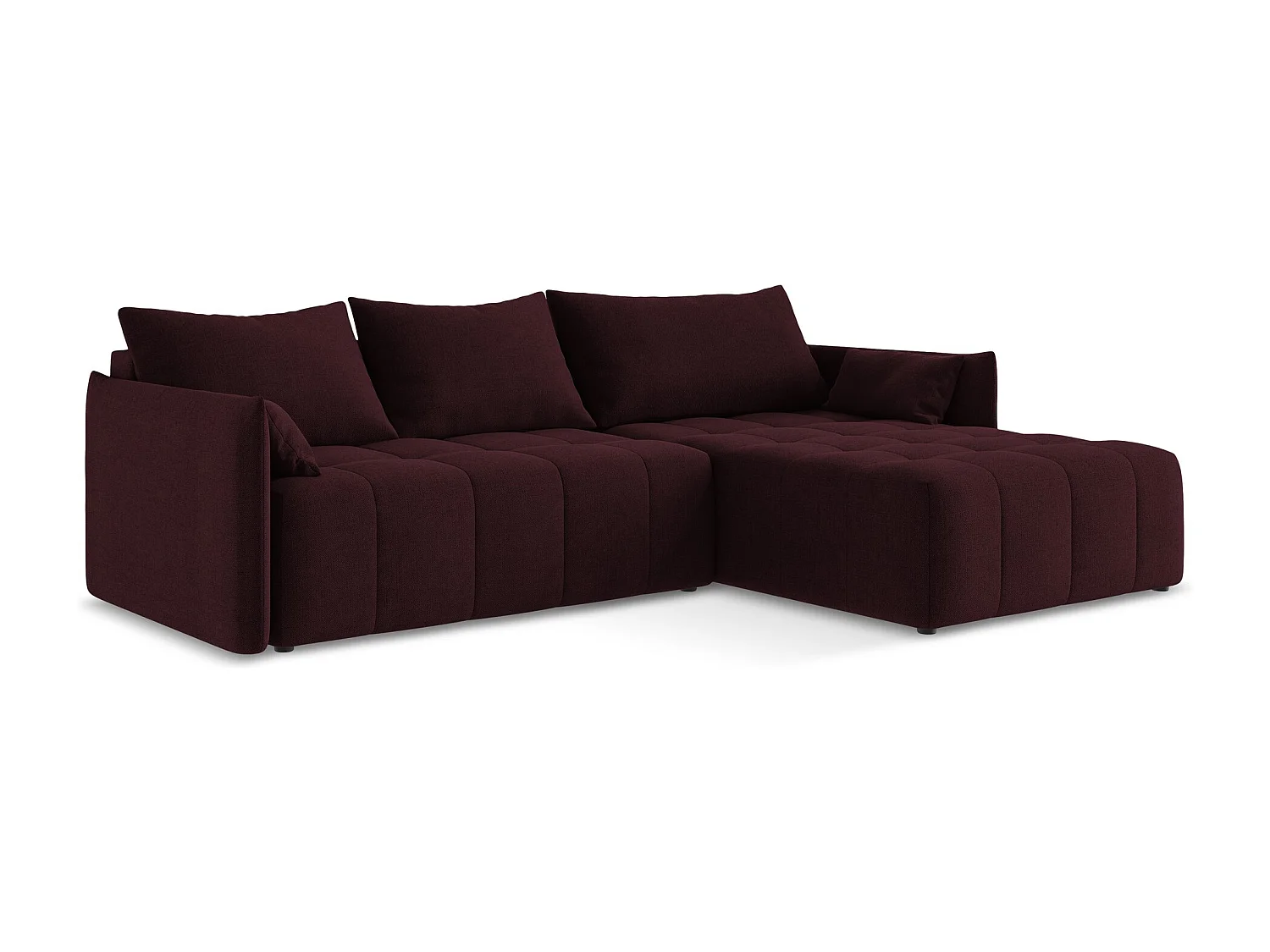 Canapé d'angle droit convertible en tissu texturé - bordeaux - MOKU