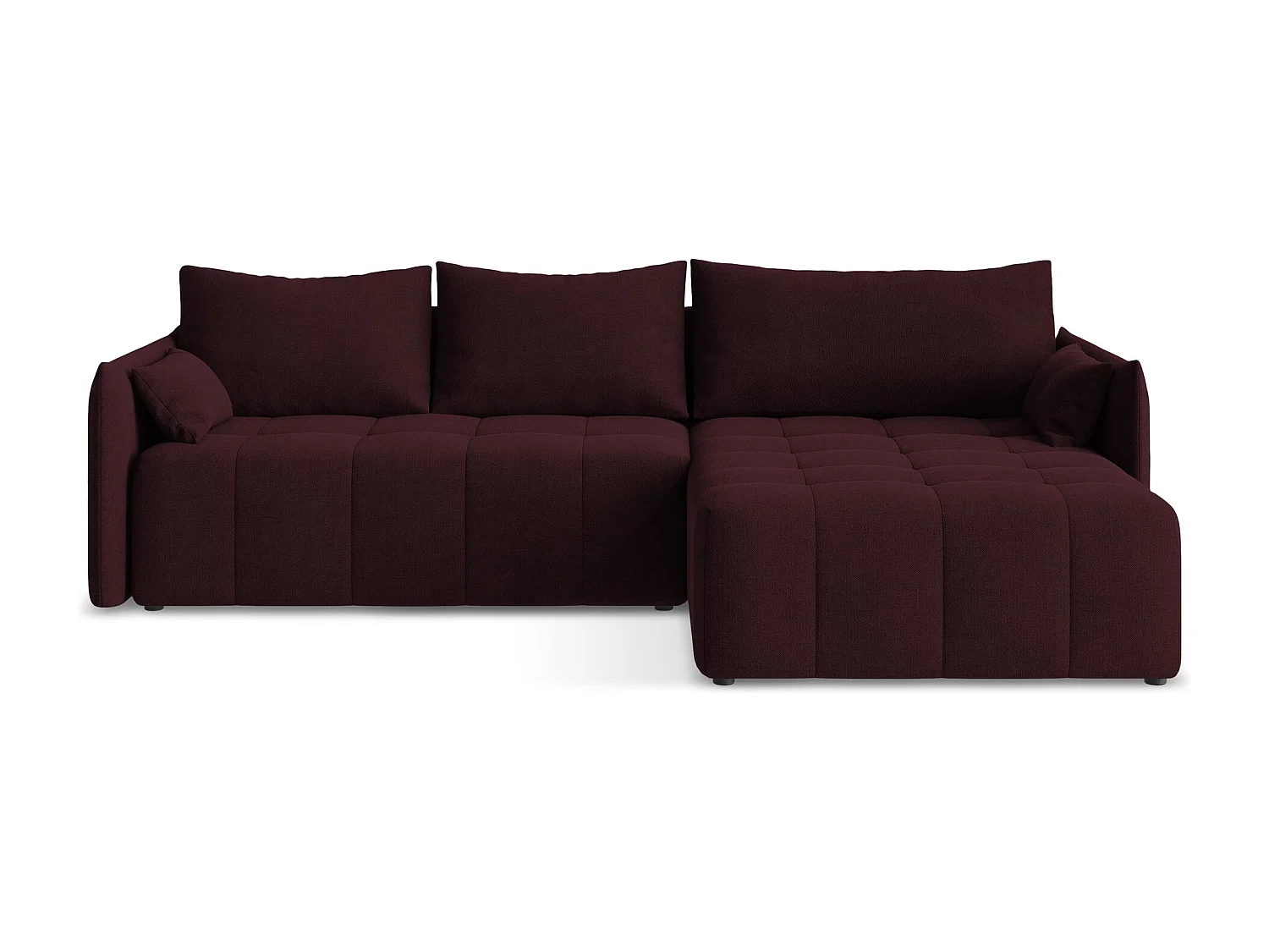 Canapé d'angle droit convertible en tissu texturé - bordeaux - MOKU