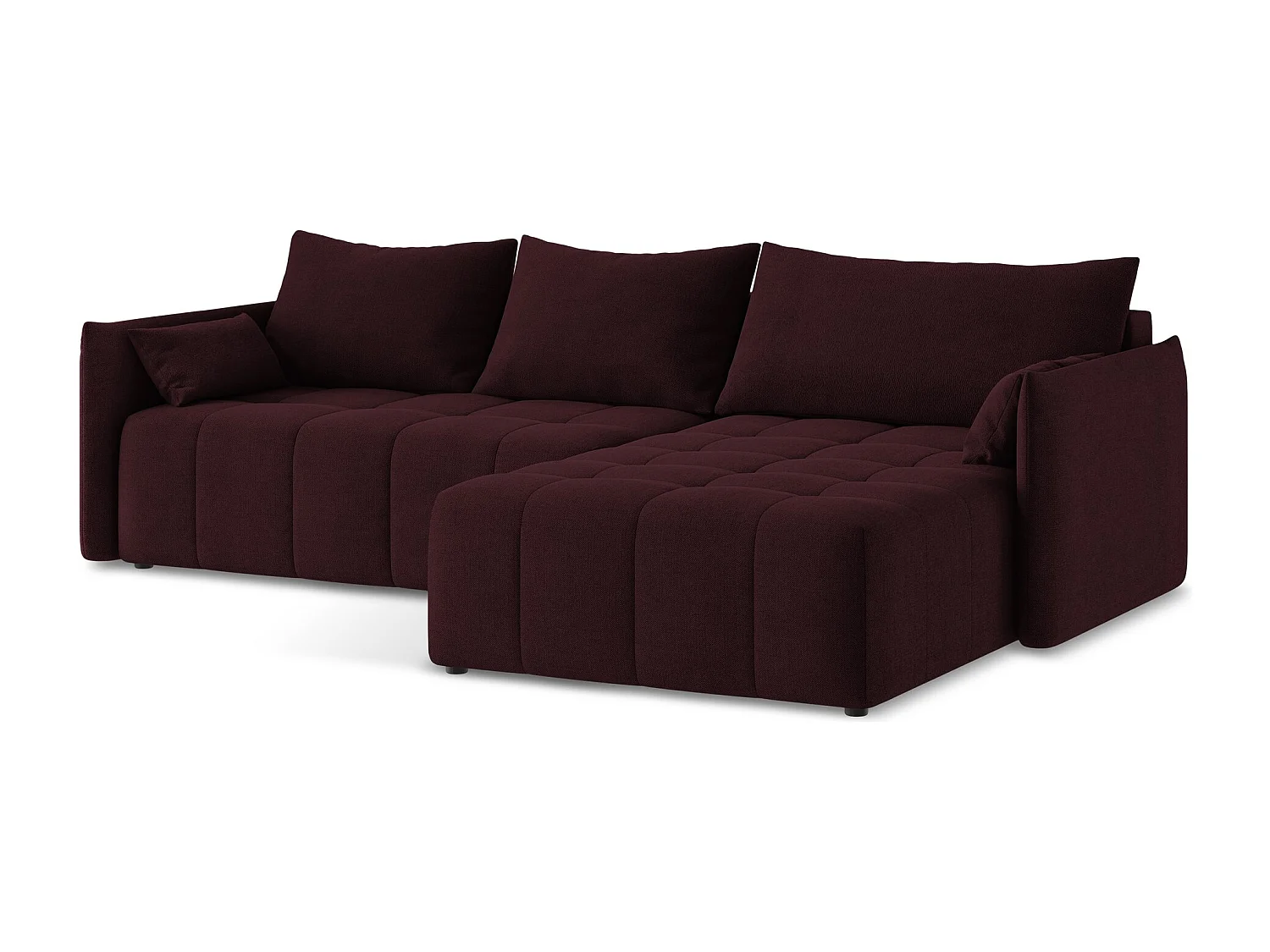 Canapé d'angle droit convertible en tissu texturé - bordeaux - MOKU