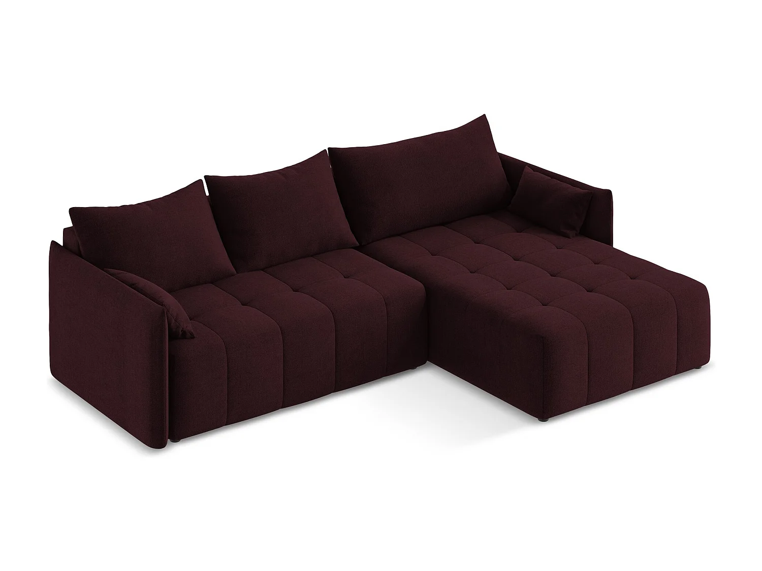 Canapé d'angle droit convertible en tissu texturé - bordeaux - MOKU