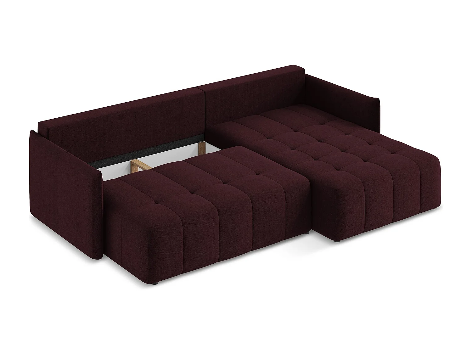 Canapé d'angle droit convertible en tissu texturé - bordeaux - MOKU