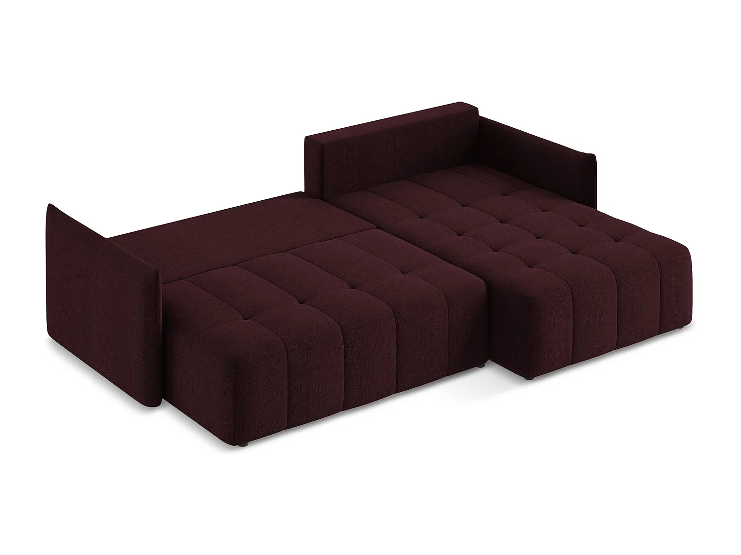 Canapé d'angle droit convertible en tissu texturé - bordeaux - MOKU