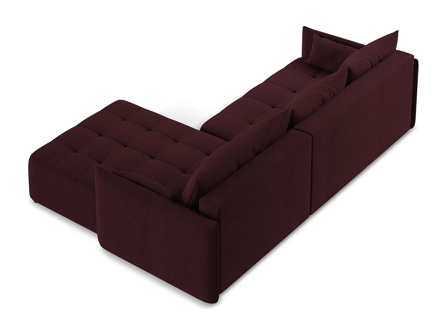 Canapé d'angle droit convertible en tissu texturé - bordeaux - MOKU