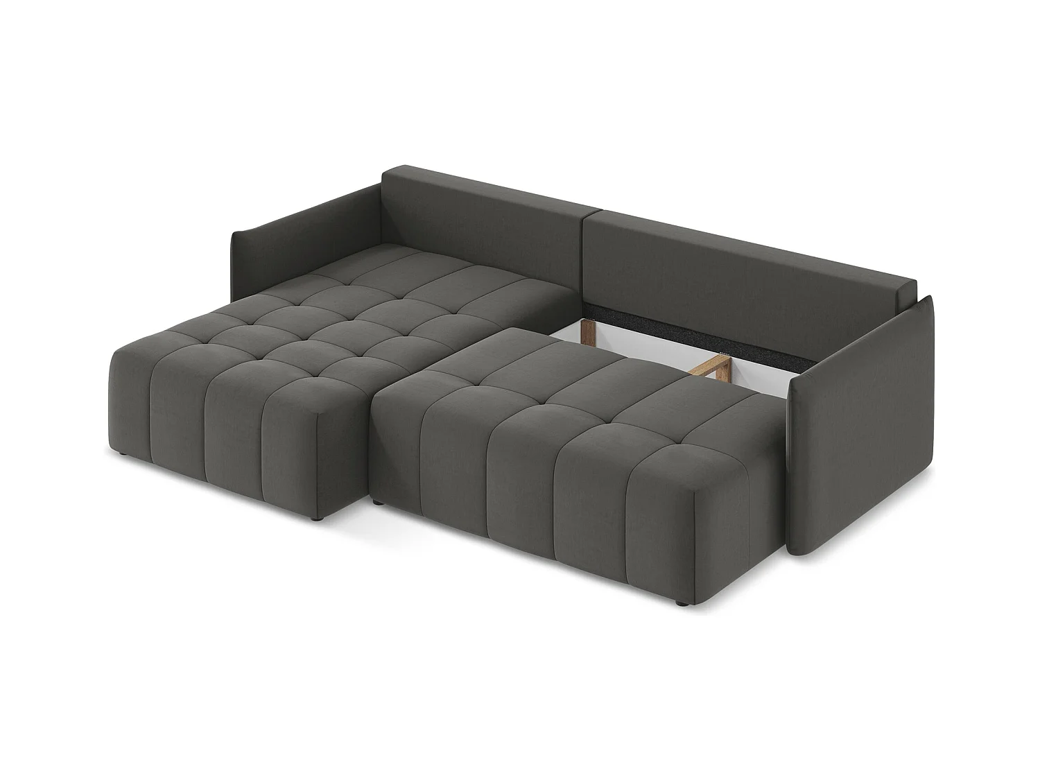 3-Sitzer Ecksofa mit Schlaffunktion - Ecke Links - Samt - Stahl - MOKU