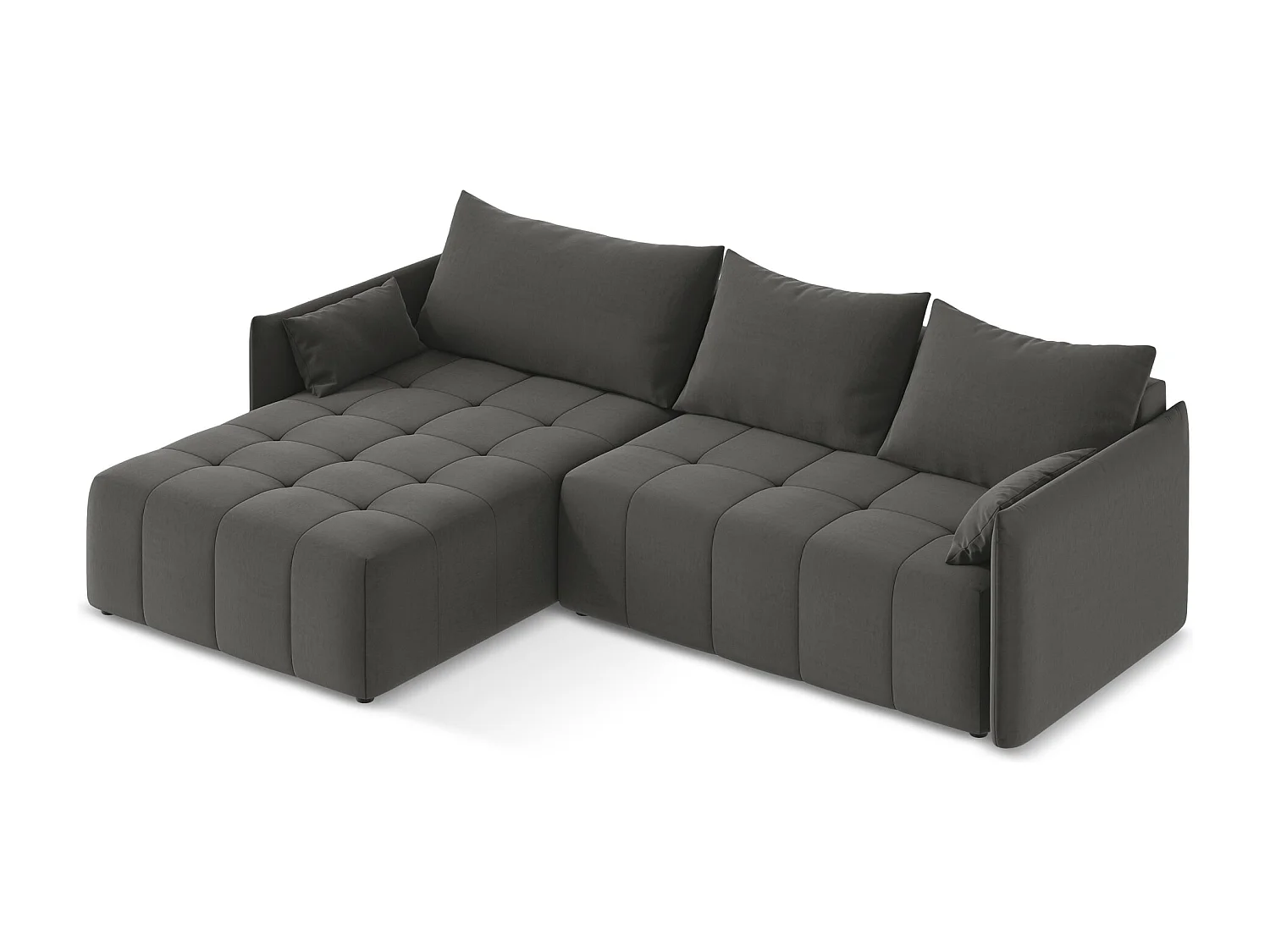 Canapé d’angle 3 places gauche convertible en velours - acier - MOKU