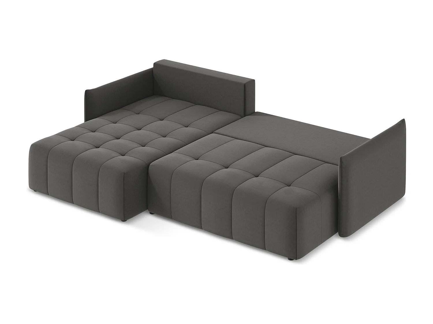 Canapé d’angle 3 places gauche convertible en velours - acier - MOKU