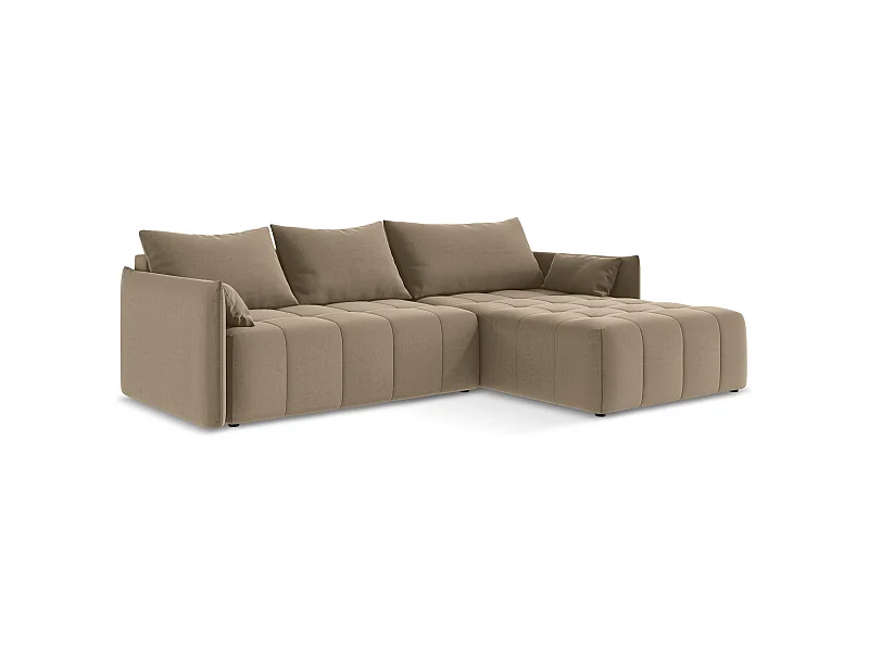 Ecksofa mit Schlaffunktion - Ecke Rechts - Samt - Dunkelbeige - MOKU