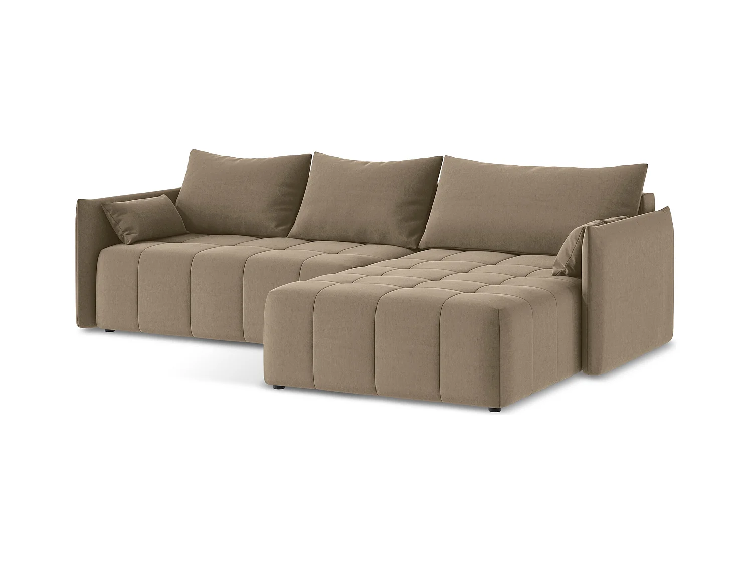 Ecksofa mit Schlaffunktion - Ecke Rechts - Samt - Dunkelbeige - MOKU