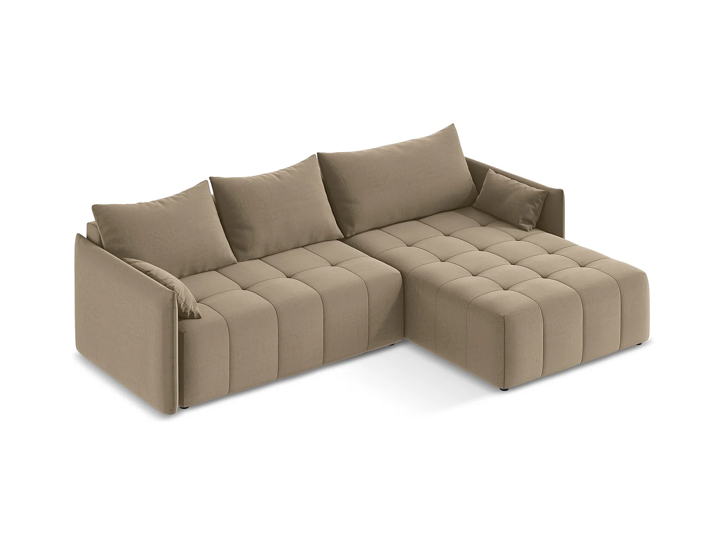 Ecksofa mit Schlaffunktion - Ecke Rechts - Samt - Dunkelbeige - MOKU